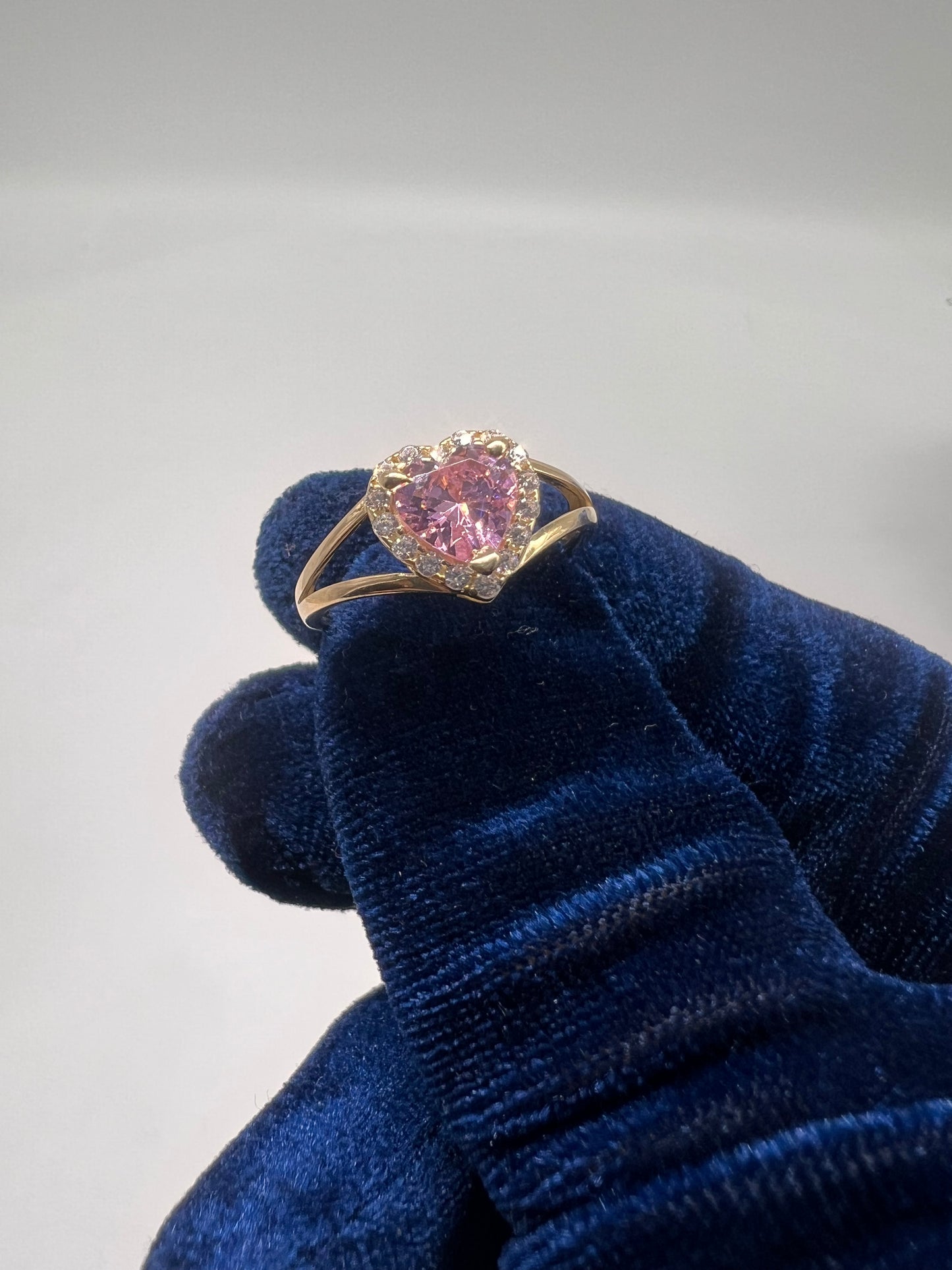 14k real gold pink heart ring