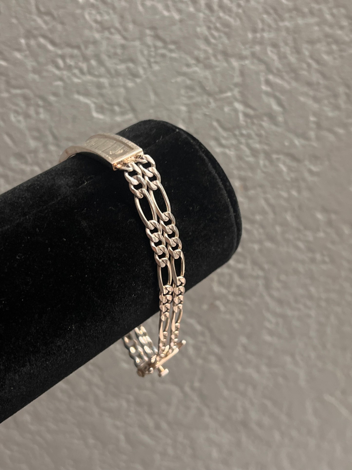 Real silver Id Bracelet 2 row figaro