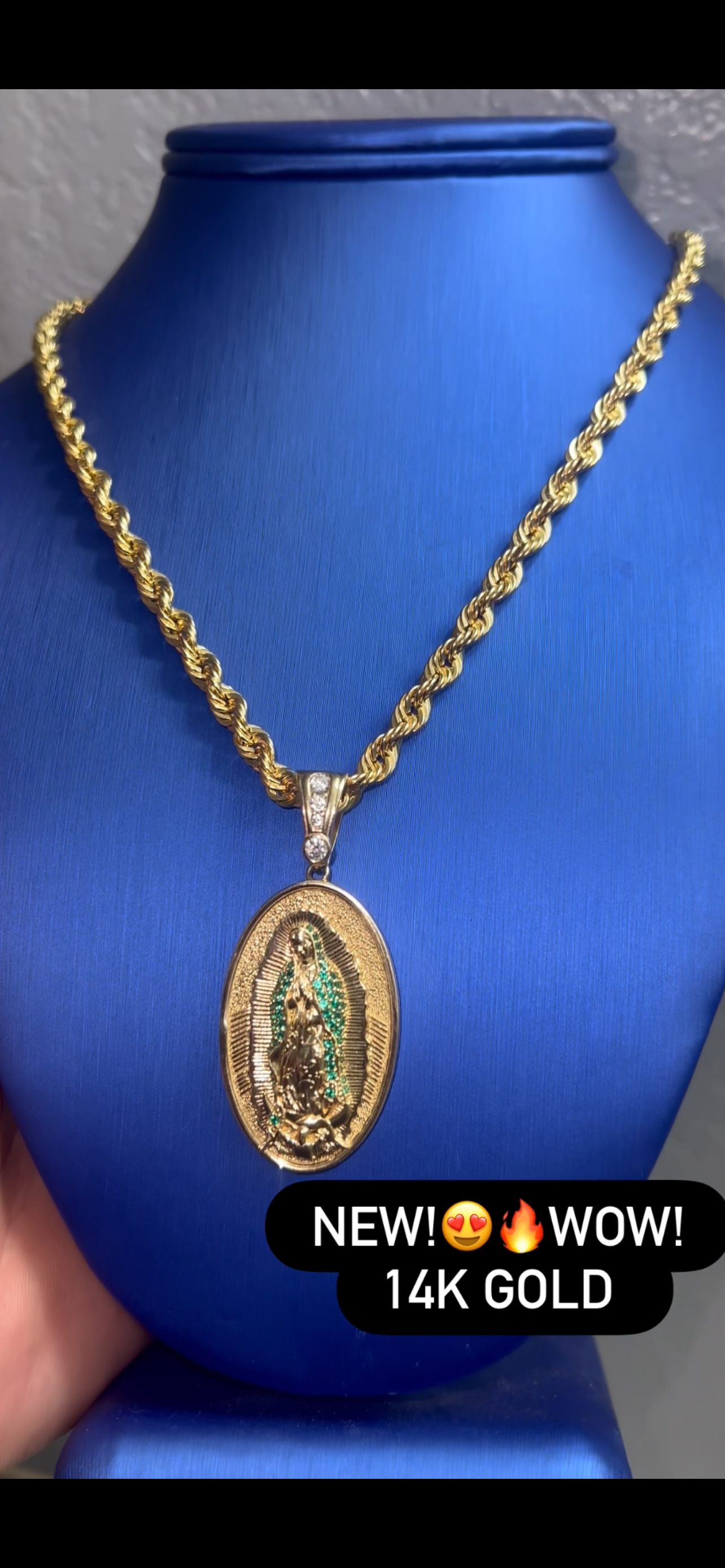 14k real gold large virgen Mary chainset