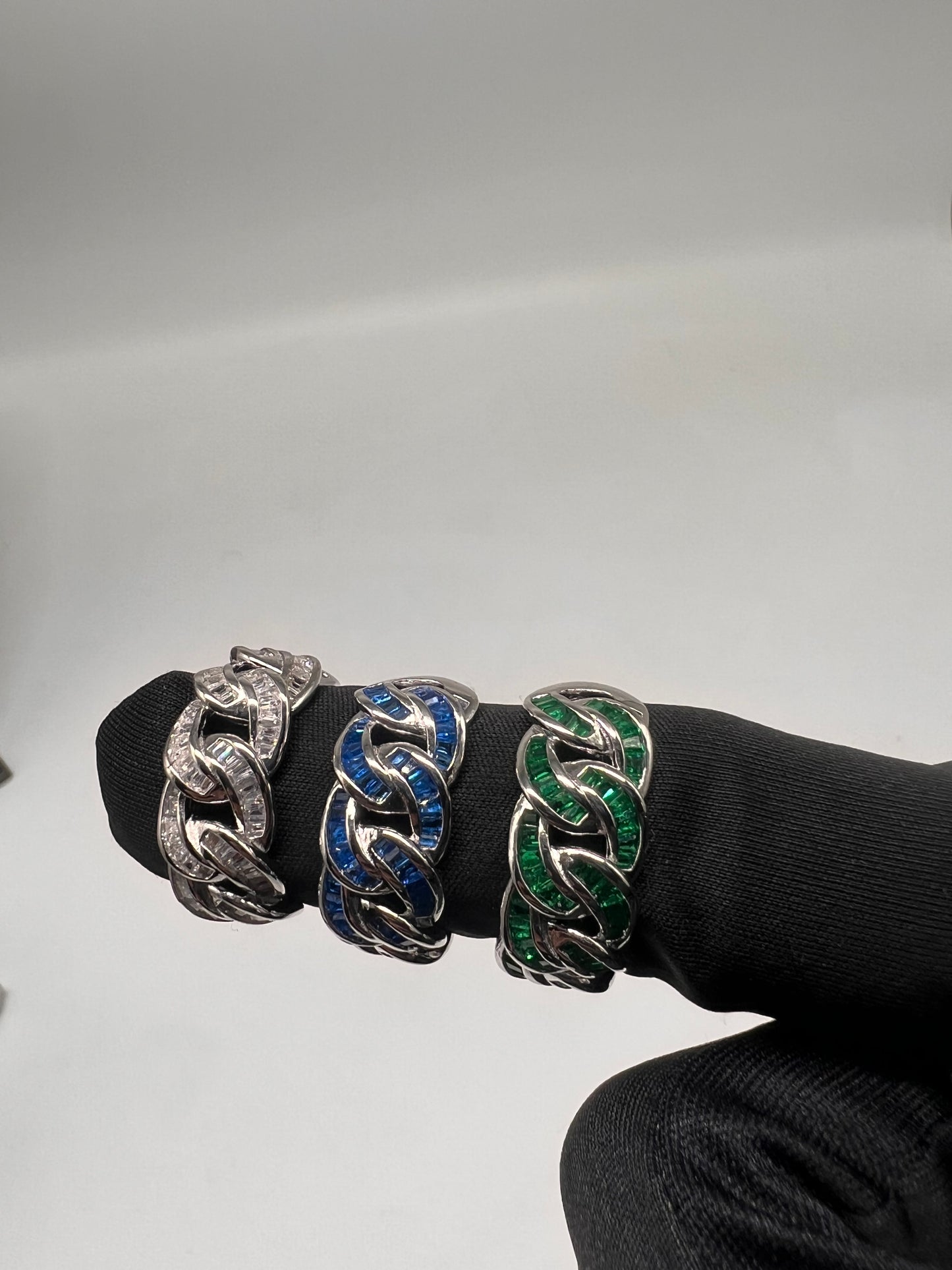 Baguette cuban rings real silver adjustable