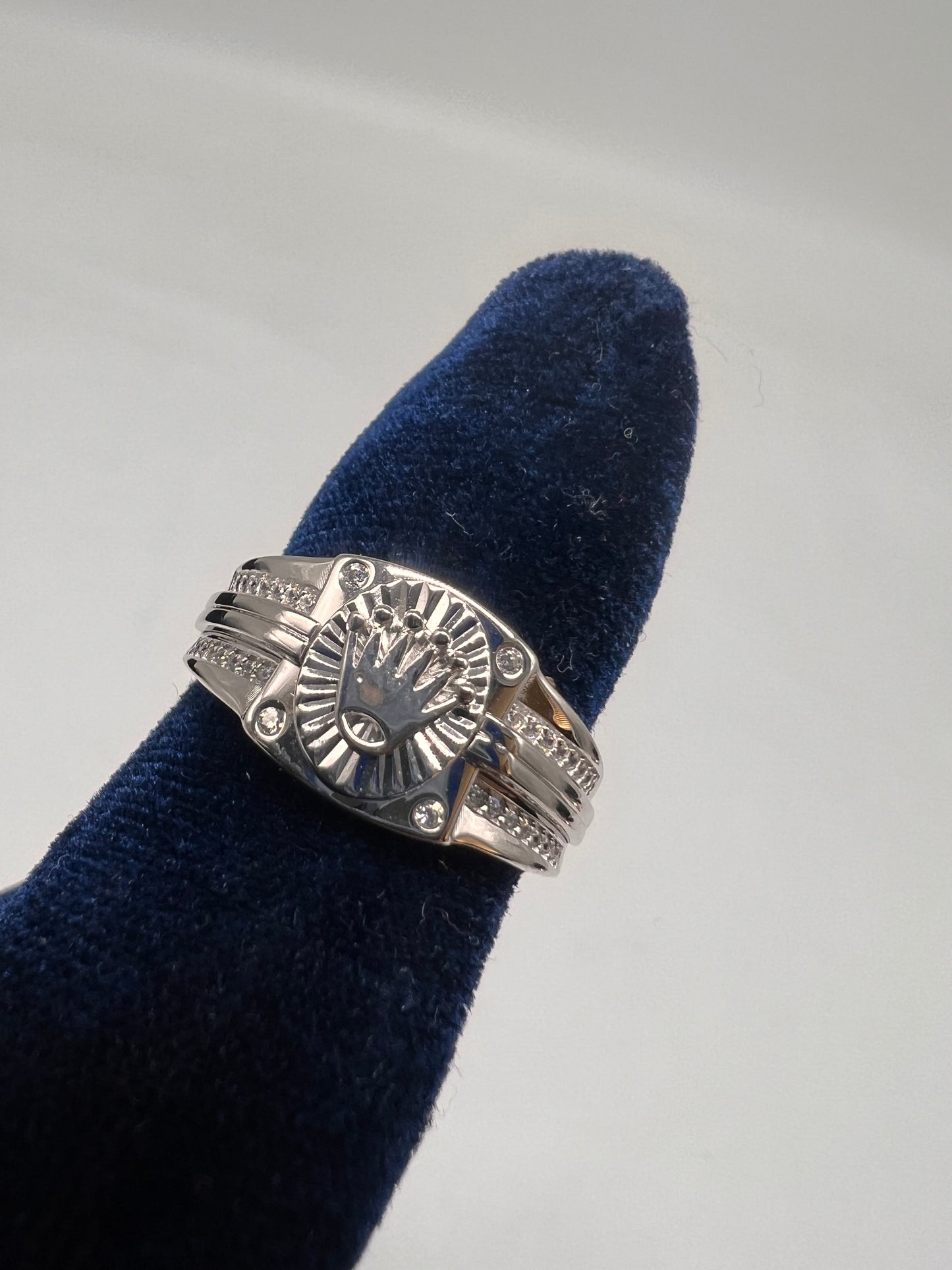 Rolex style ring real silver