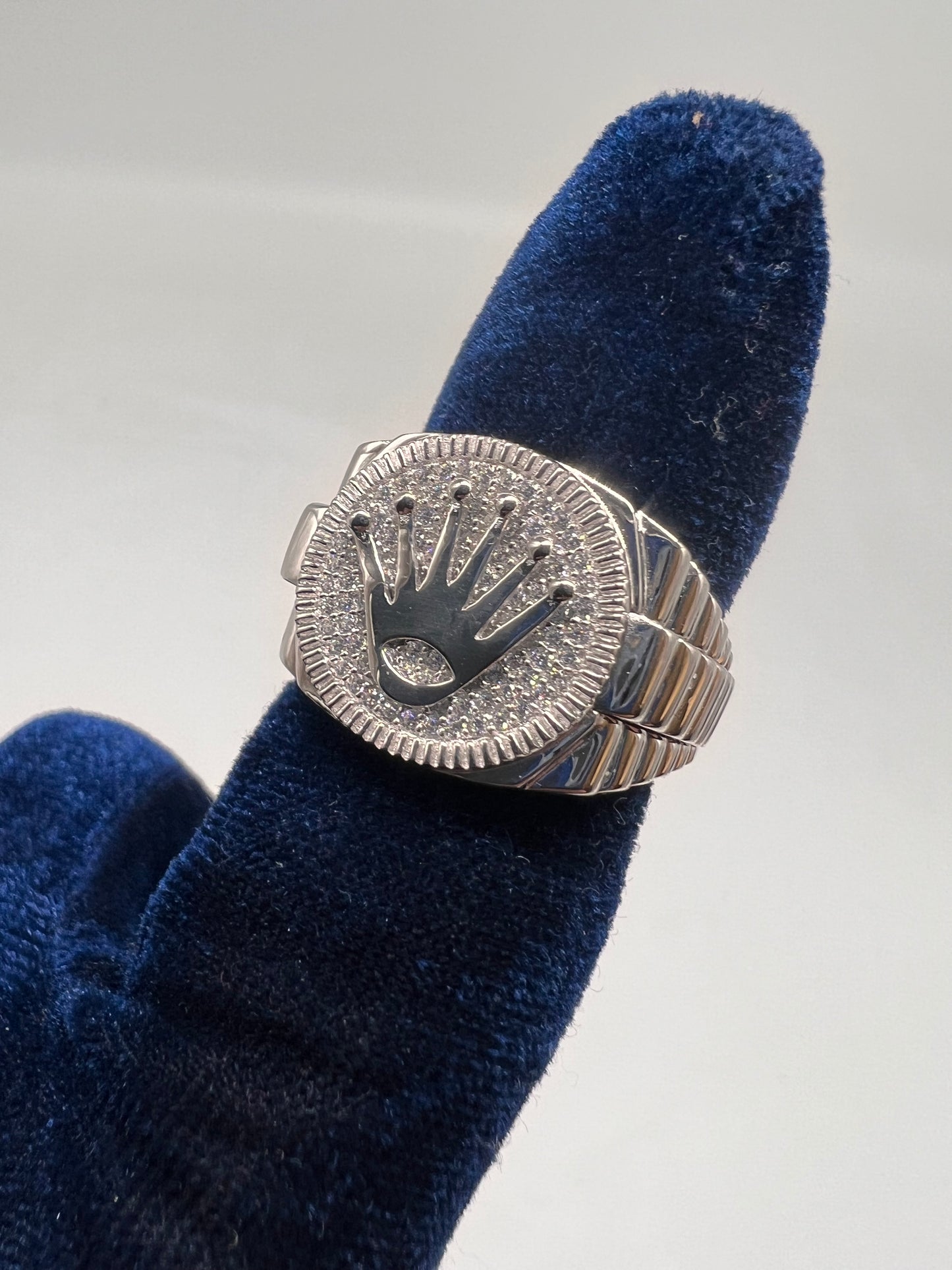 Rolex style ring real silver