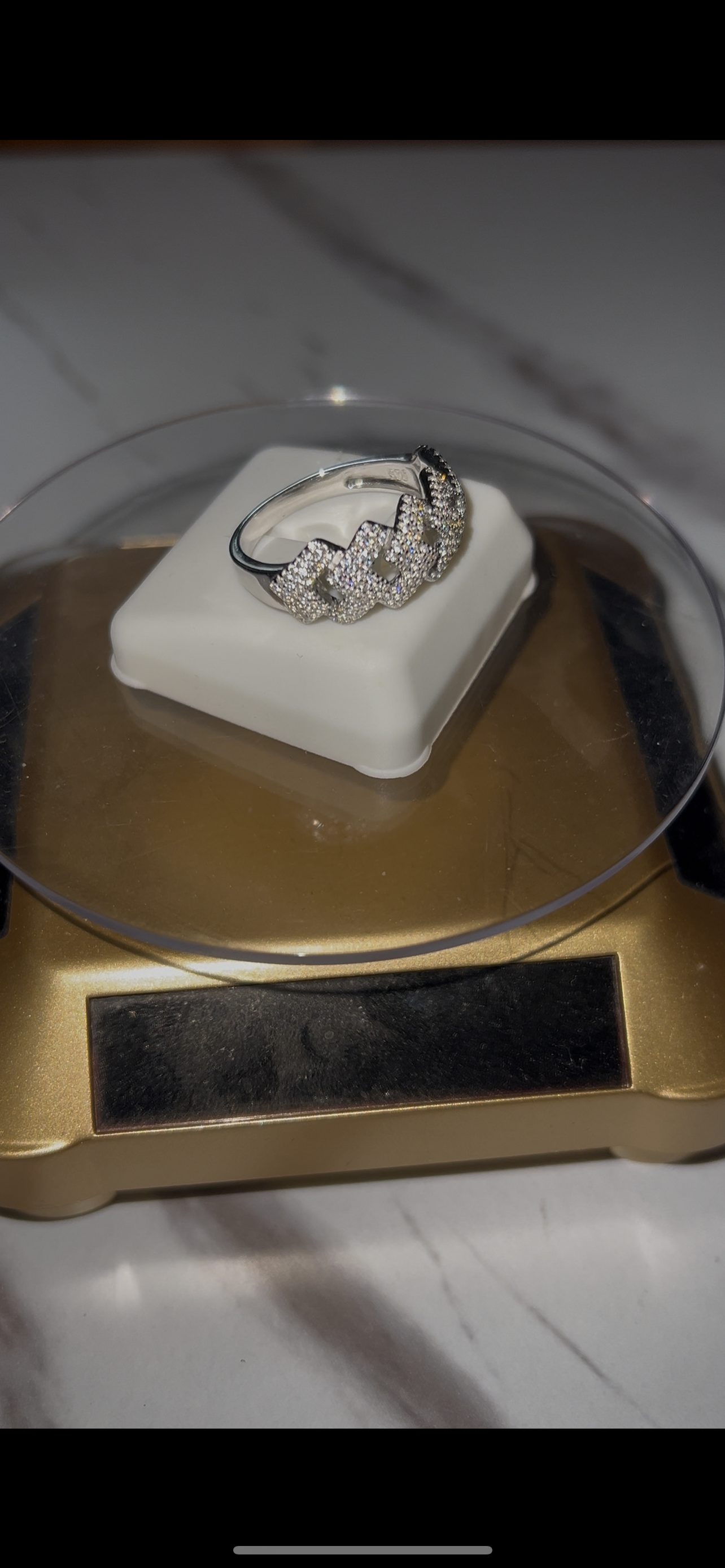 Real silver cuban ring prong set
