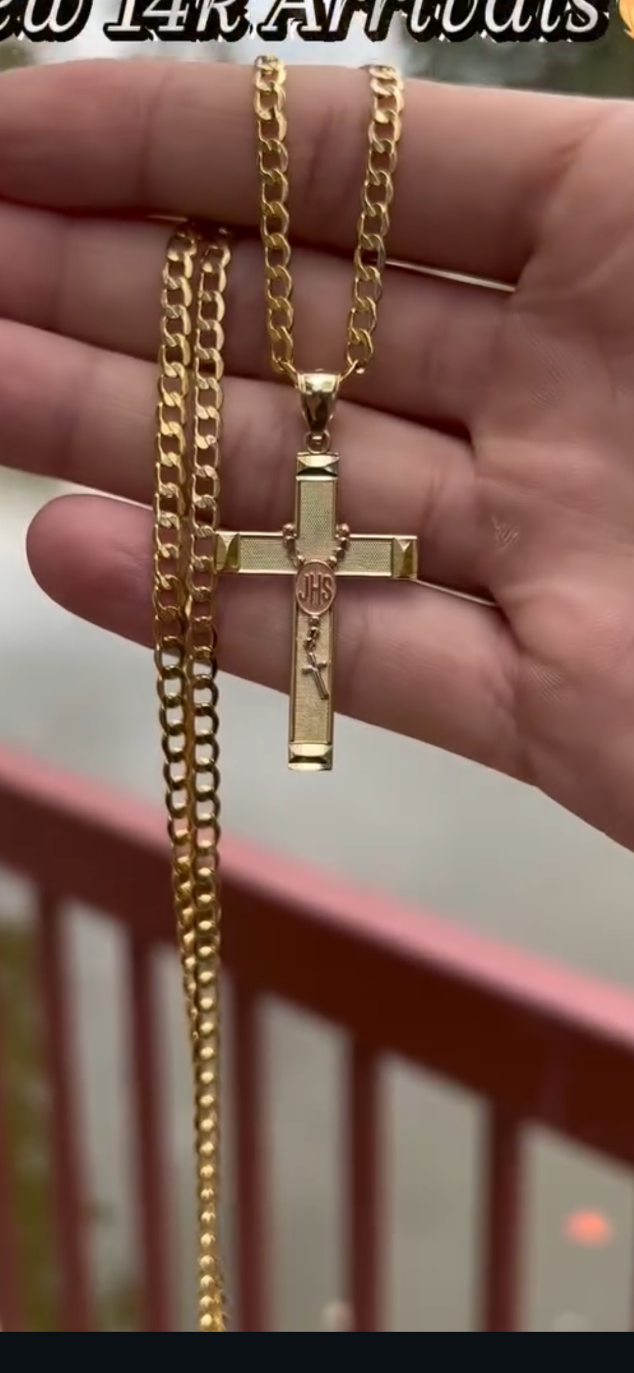 14k real gold rosary cross chainset with Cuban chain