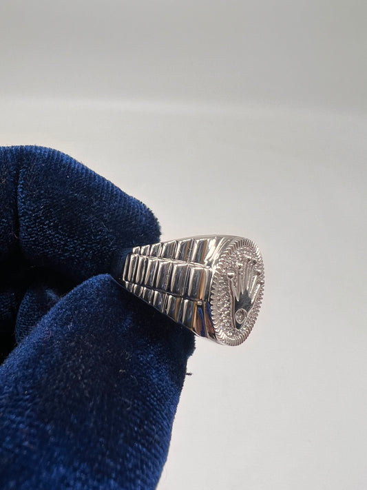 Rolex style ring real silver