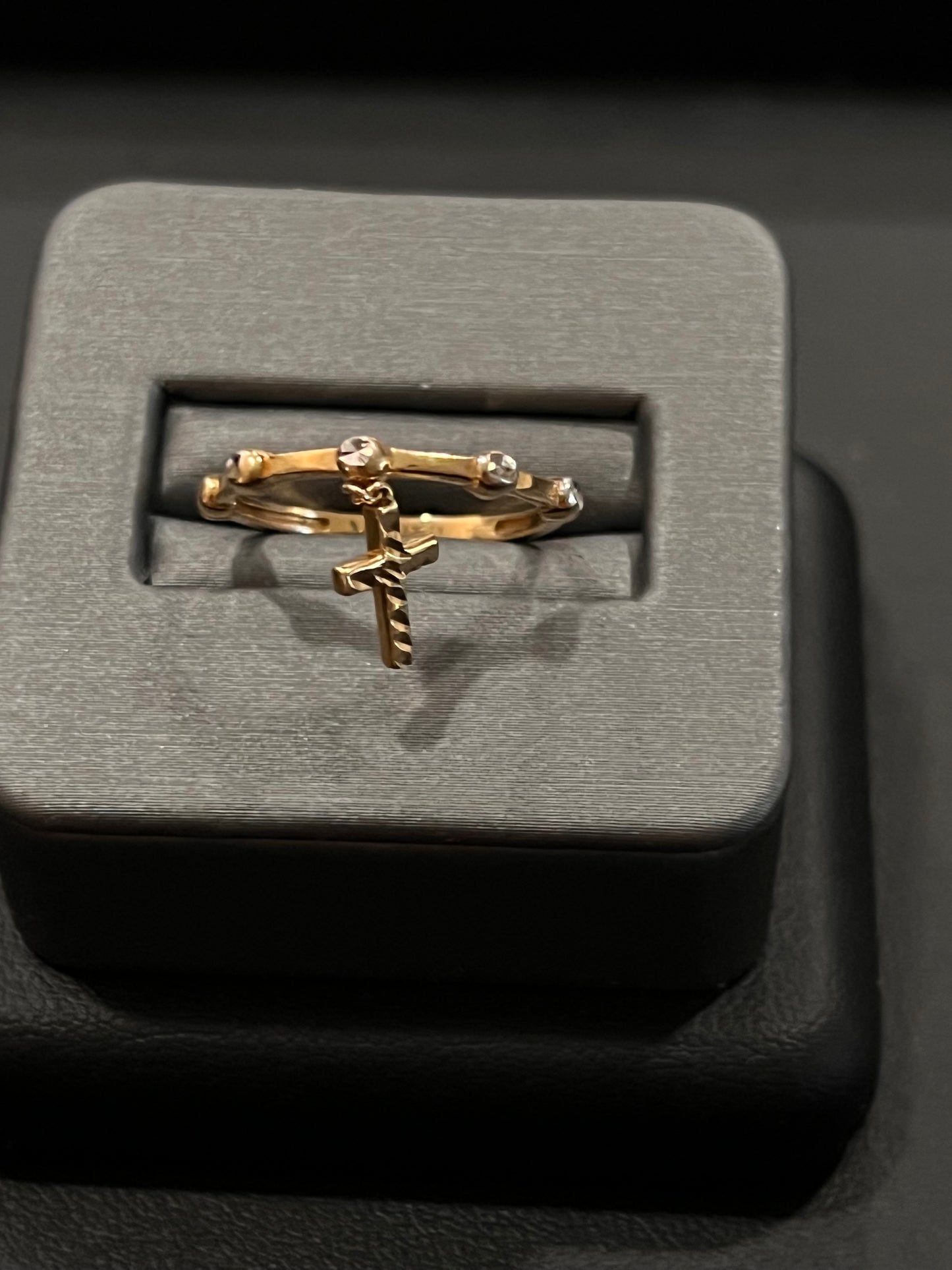 14k real gold dangly cross ring