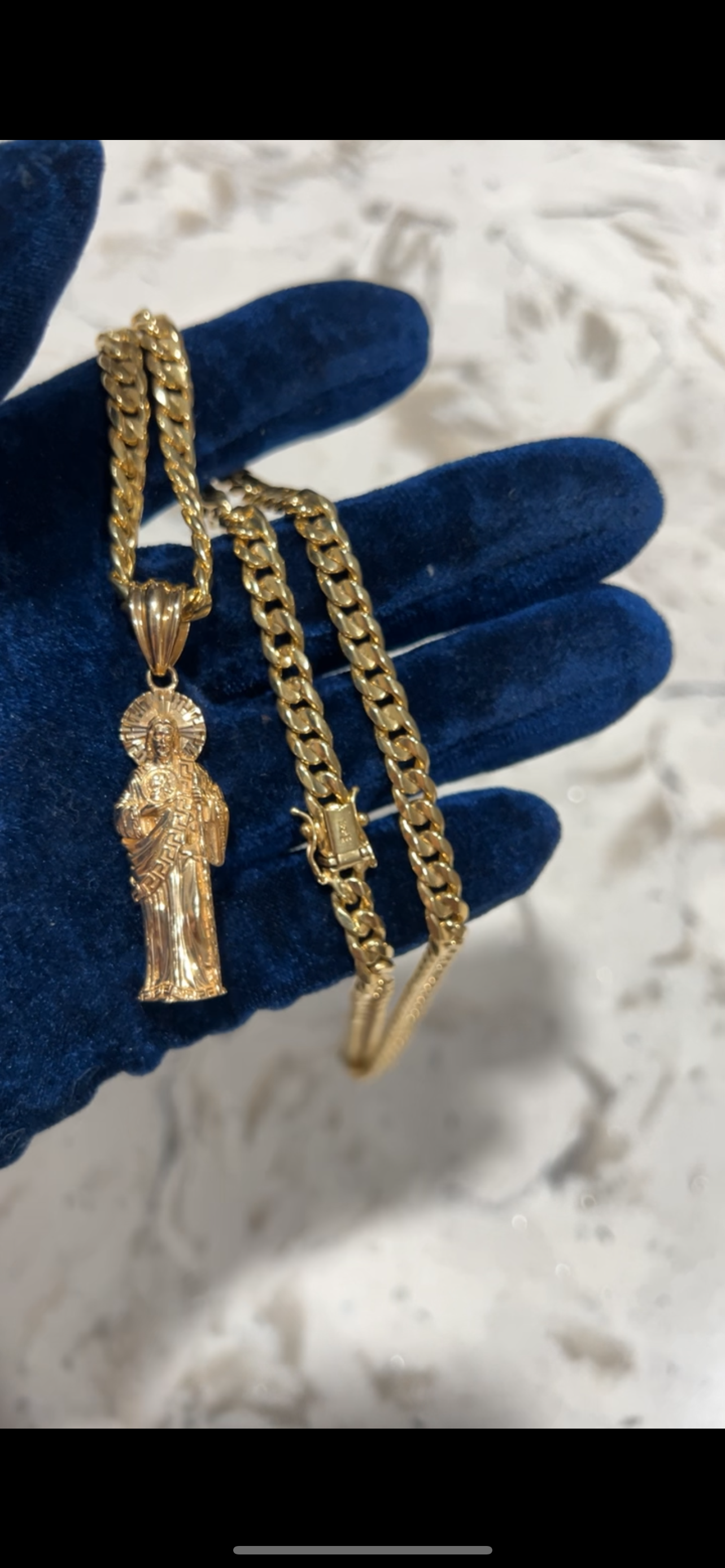 14k real gold 3D San Judas chainset w Cuban chain