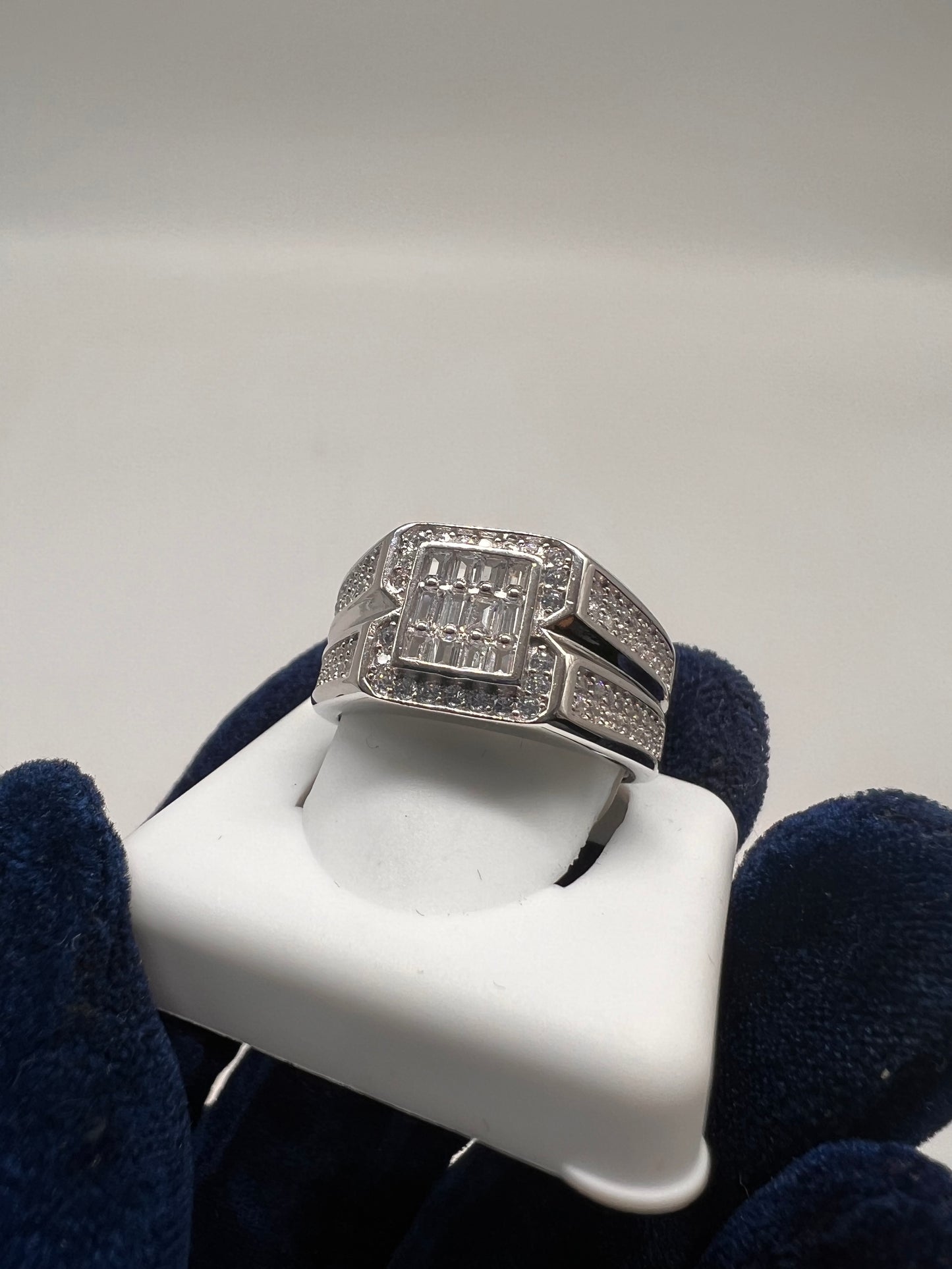 Square baguette style real silver ring