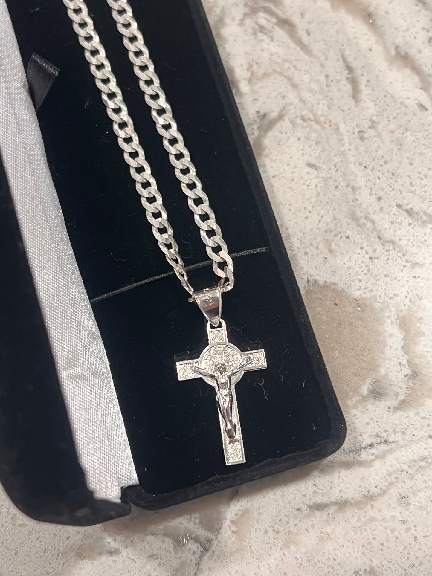 Real silver San Benito cross set