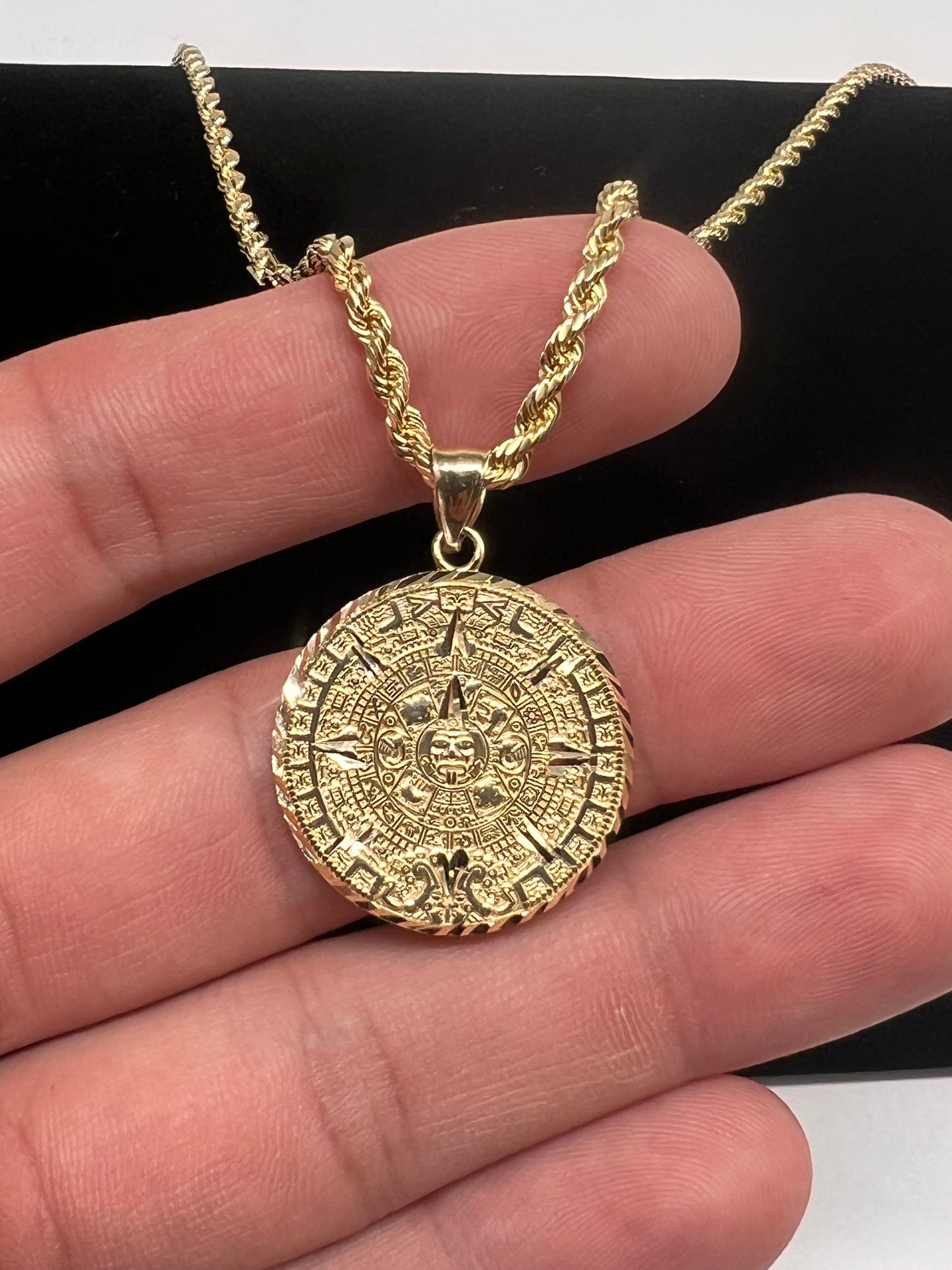 14k real gold Aztec calendar chainset