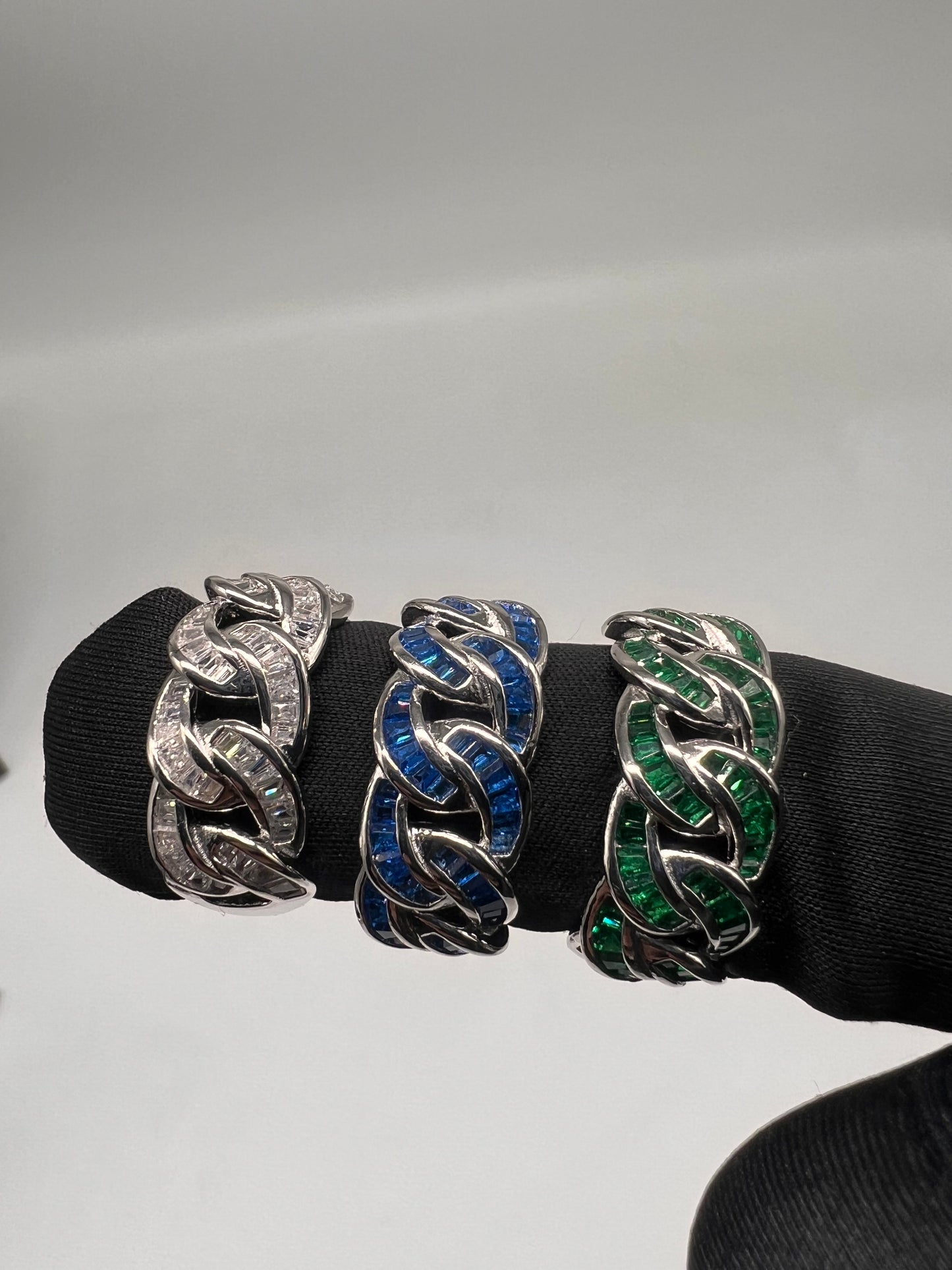 Baguette cuban rings real silver adjustable