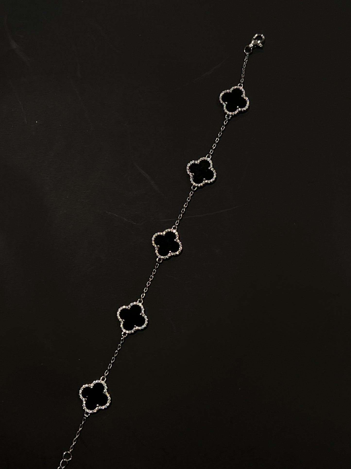 Real silver black Clover bracelet