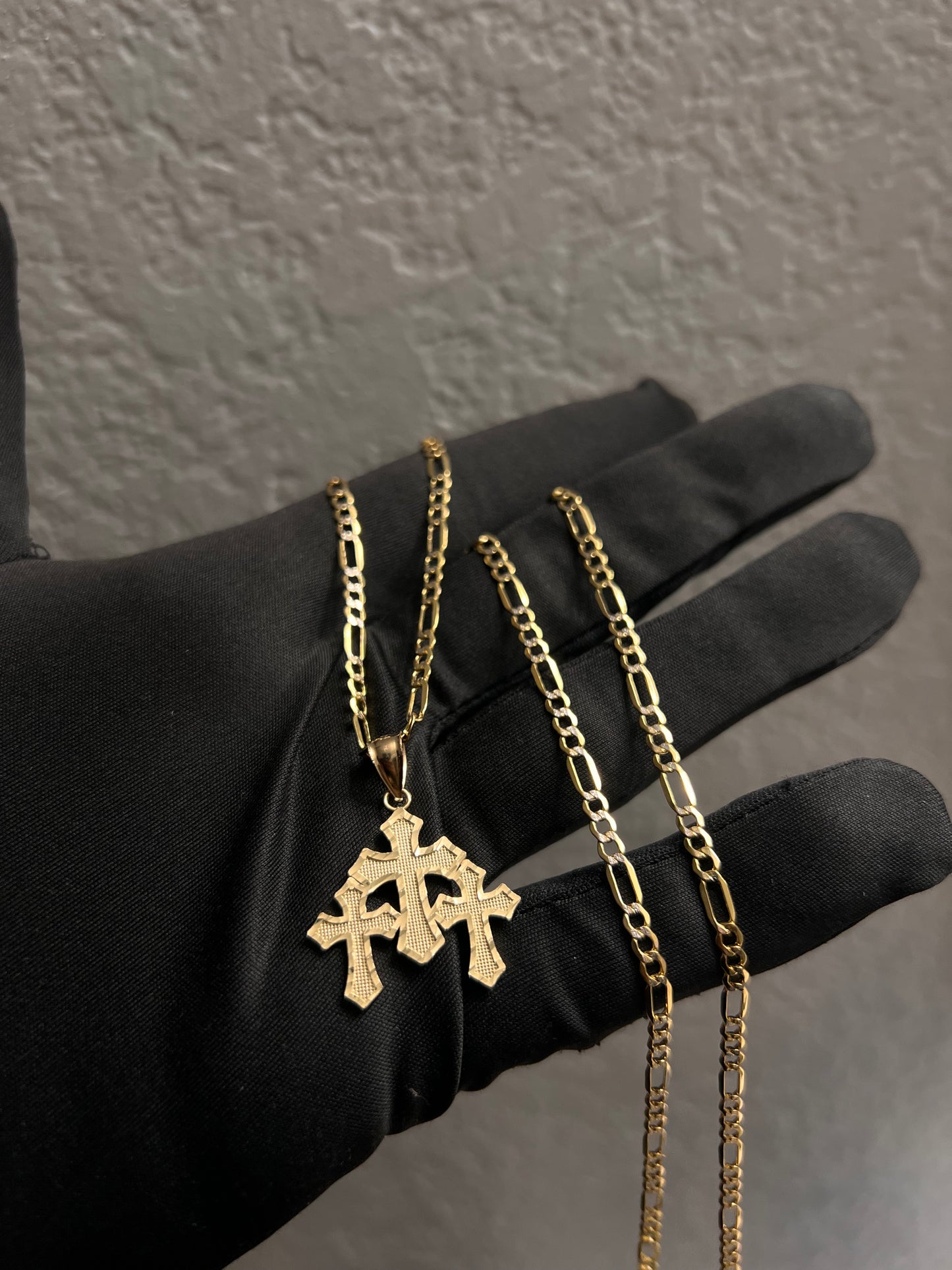 Triple cross 14k real gold chainset