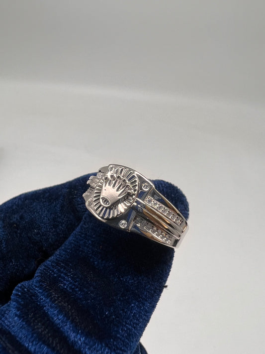 Rolex style ring real silver
