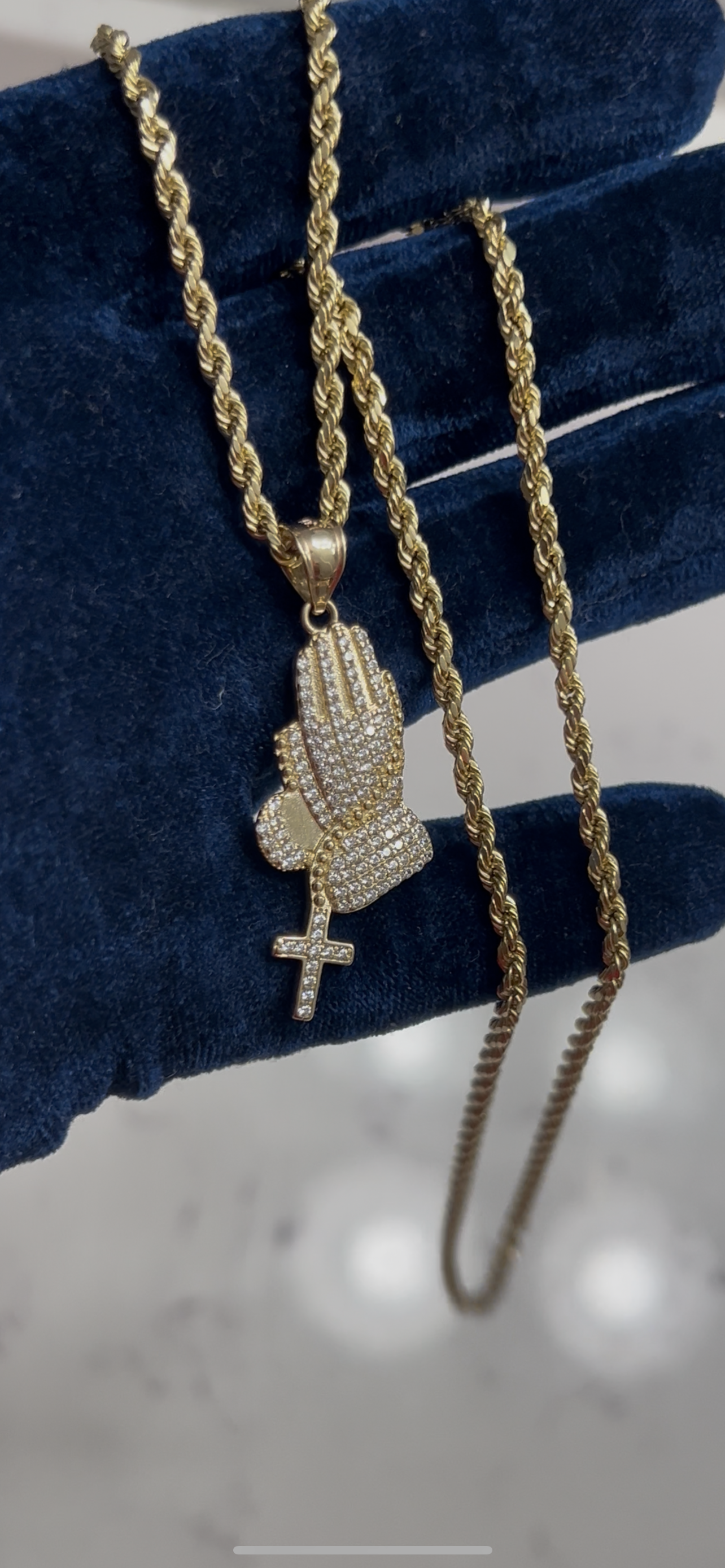 14k real gold praying hands set