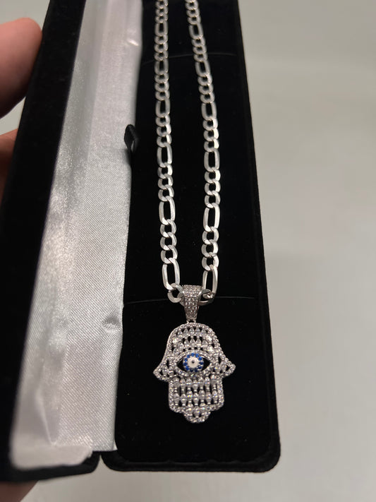 Hamsa evil eye real silver set