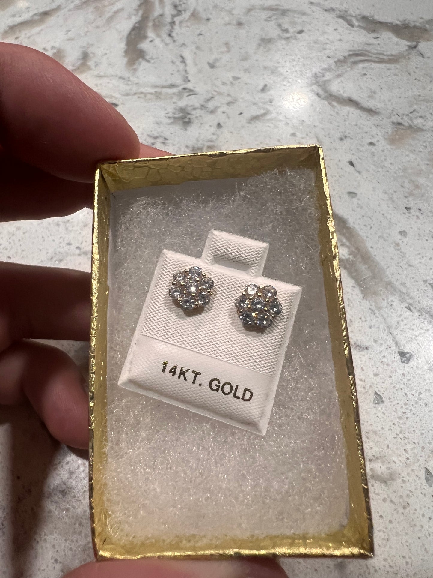 14k real gold flower cluster earrings