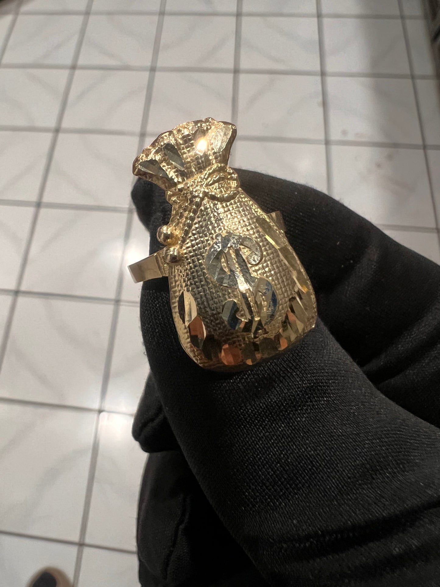 Money bag ring 10k real gold