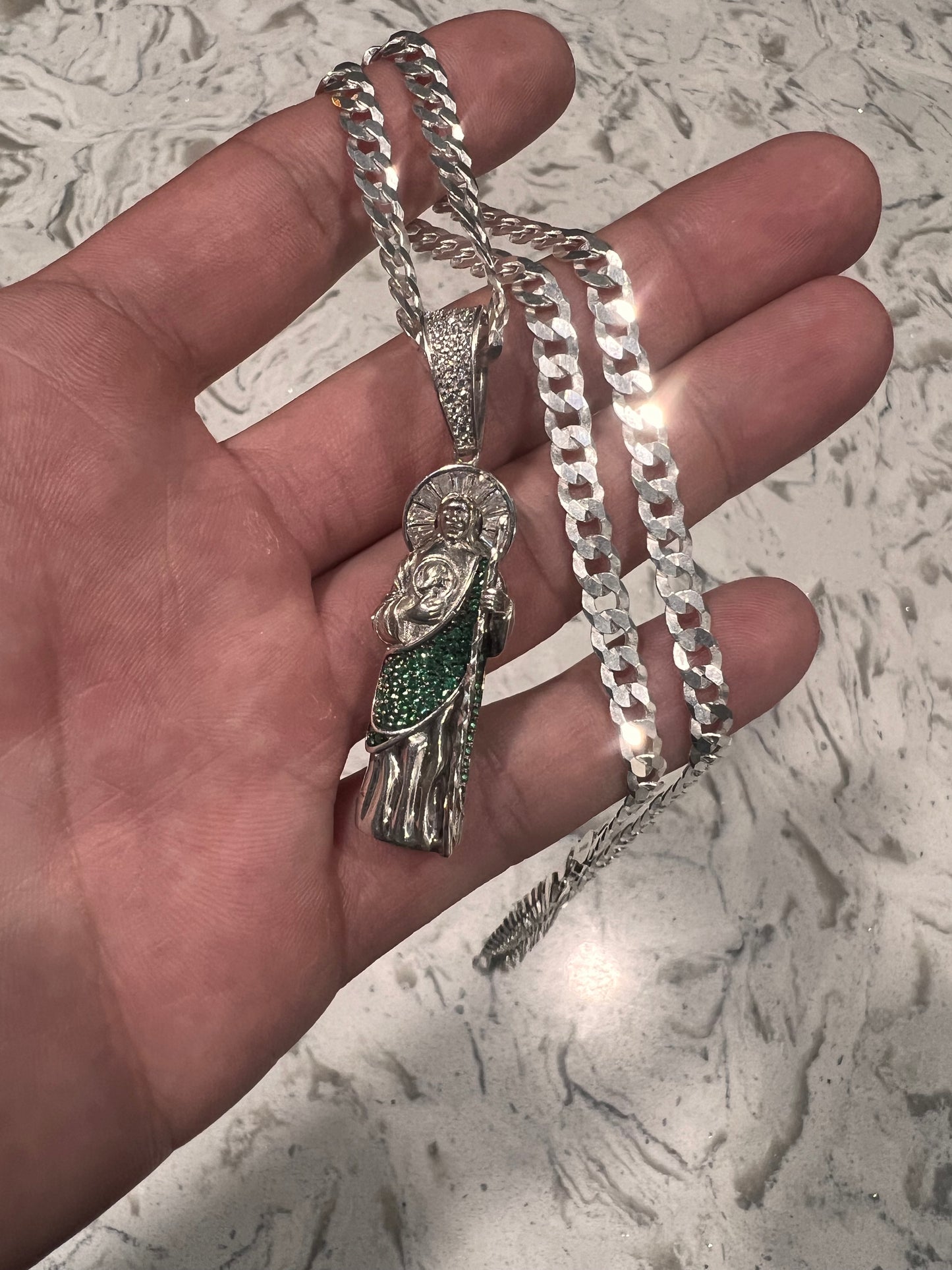 San Judas 3D small w cuban chain