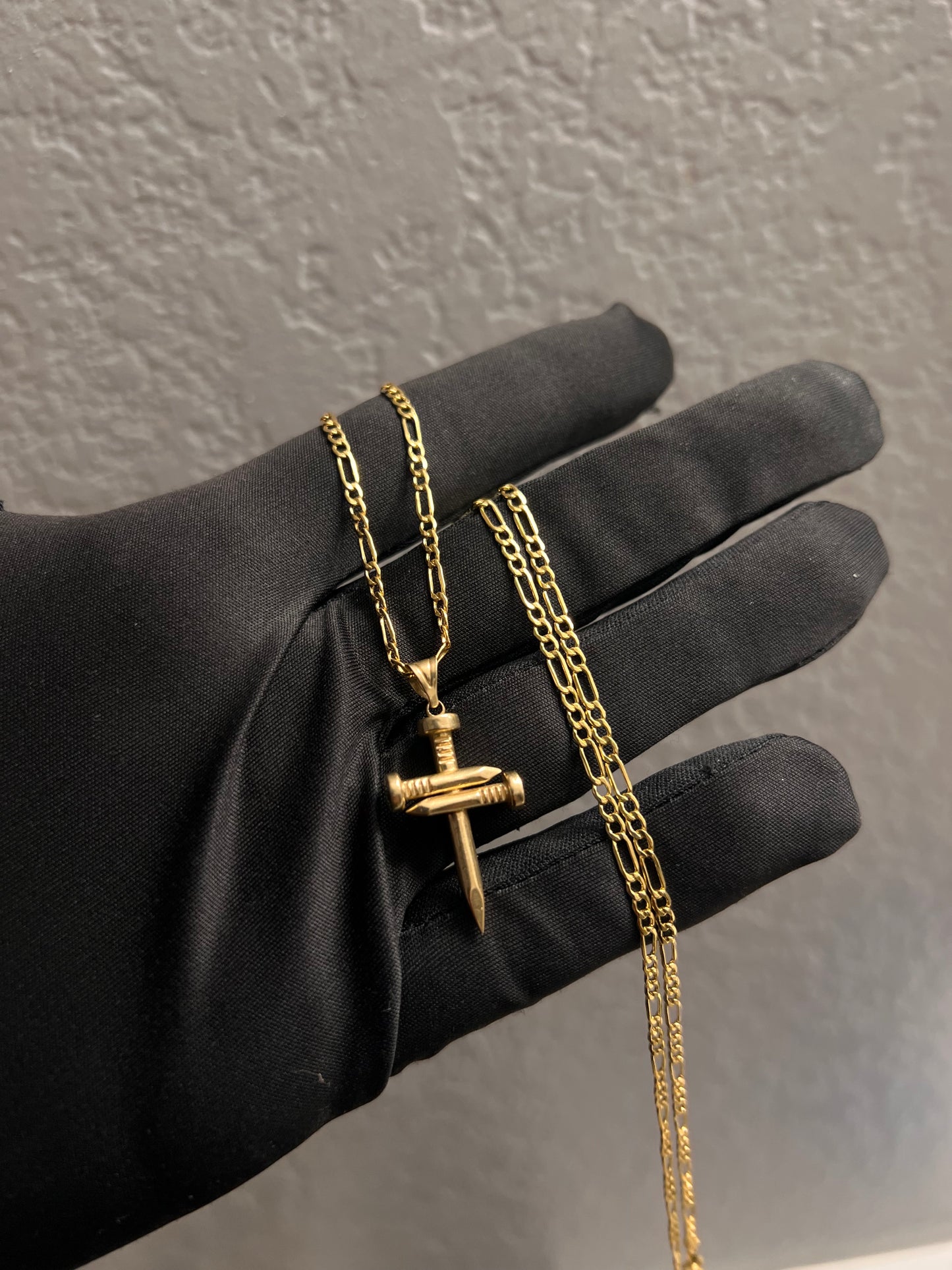 Nail cross chainset 14k real gold