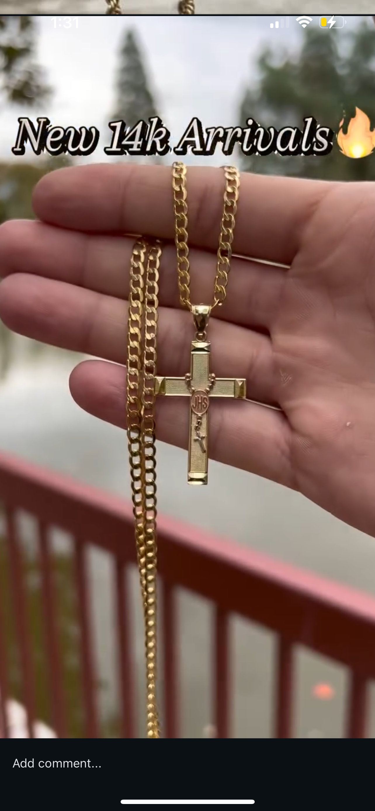 14k real gold rosary cross chainset with Cuban chain