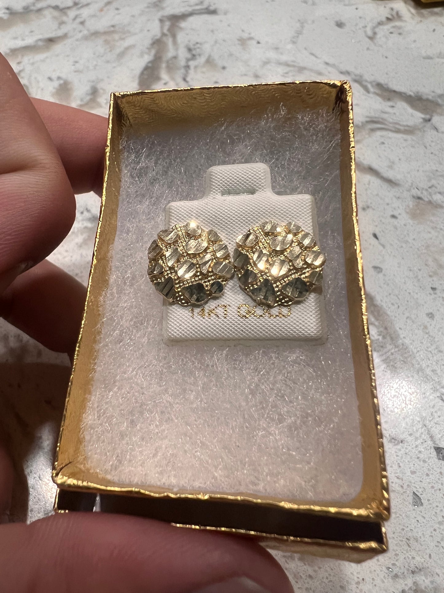 Large 14k real gold nugget earrings