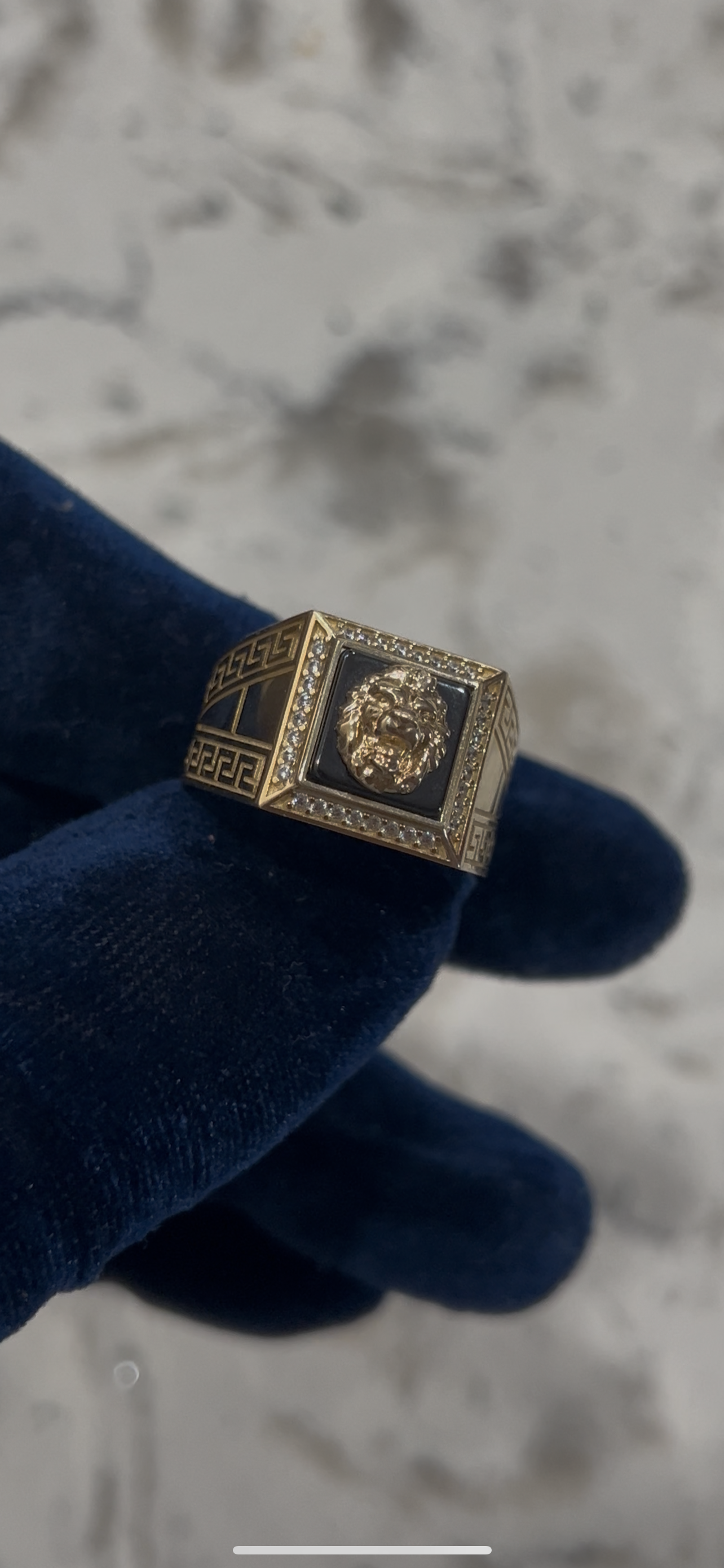 Lion ring w Versace sides 14k real gold