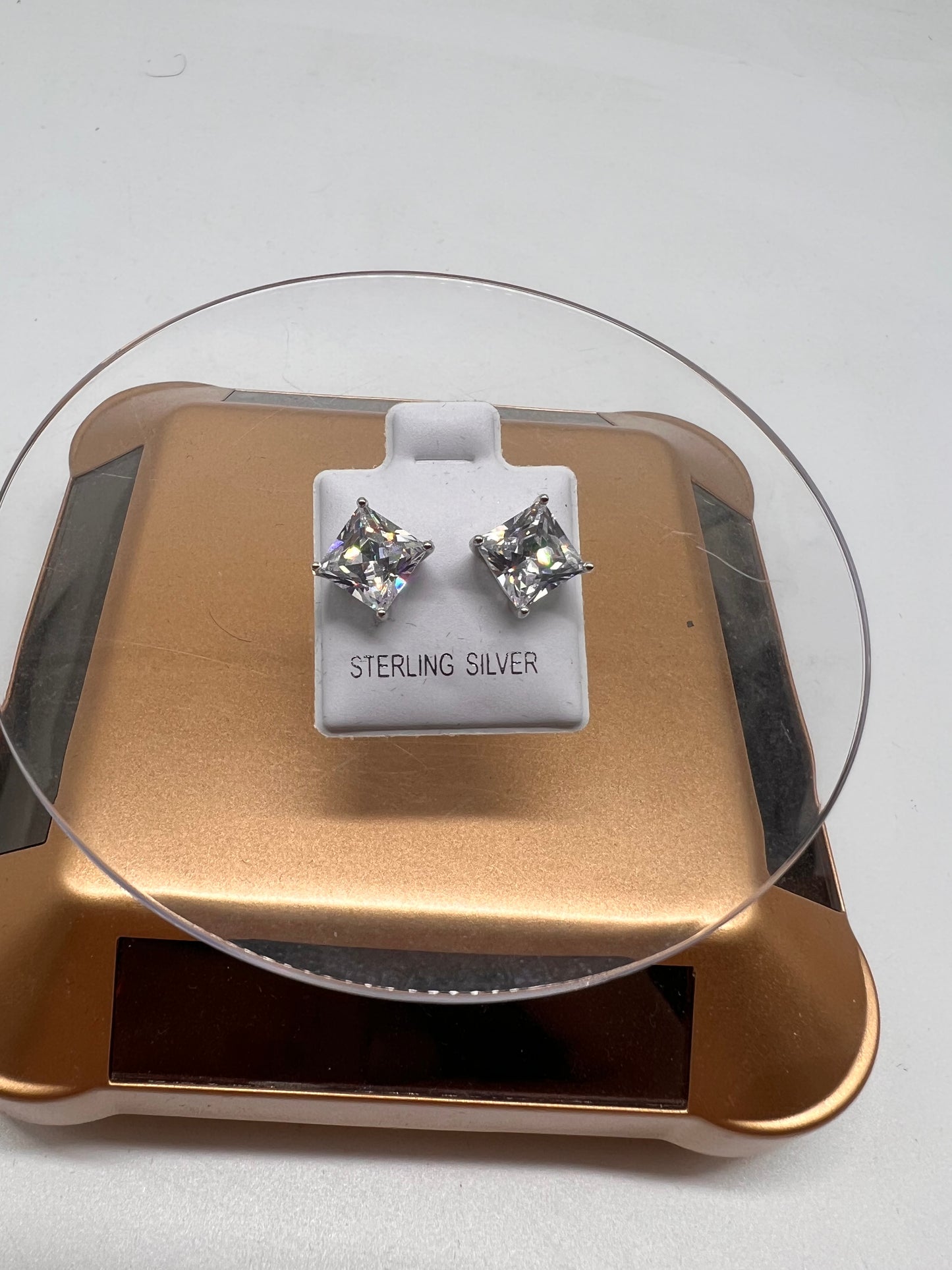 Square real silver 7mm earrings