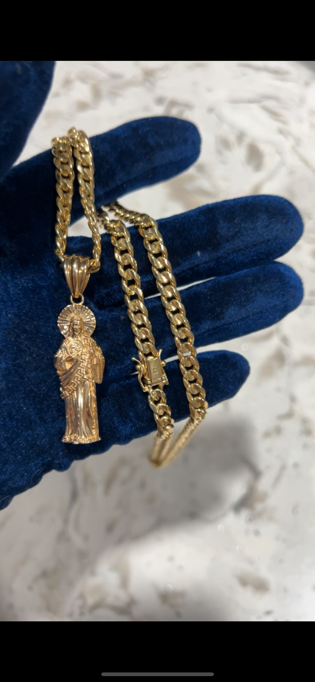 14k real gold 3D San Judas chainset w Cuban chain