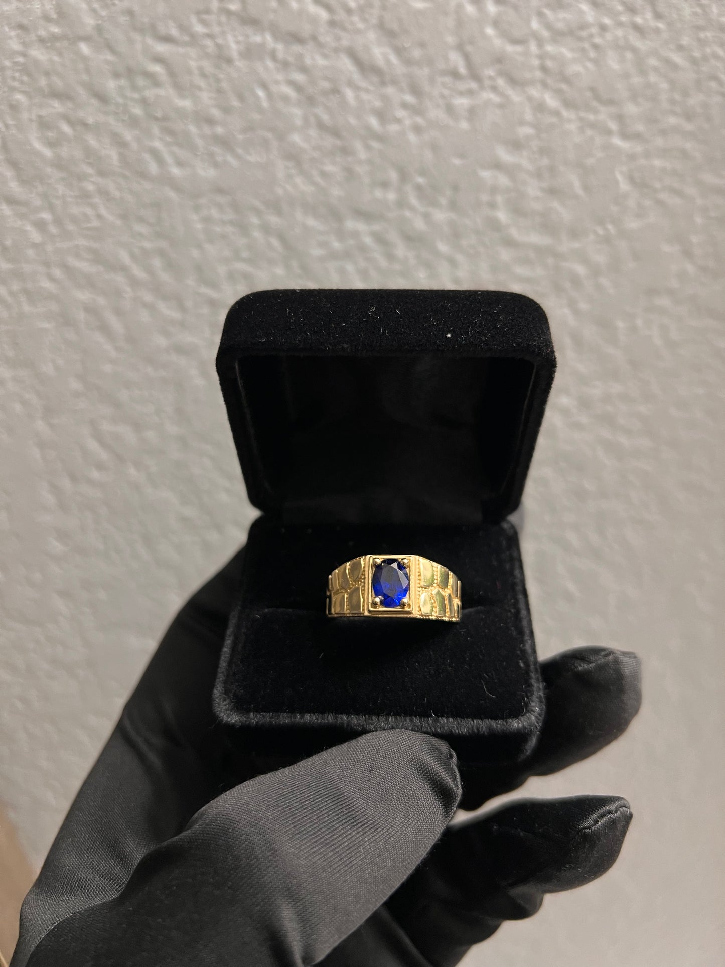 Sapphire 14k real gold nugget ring