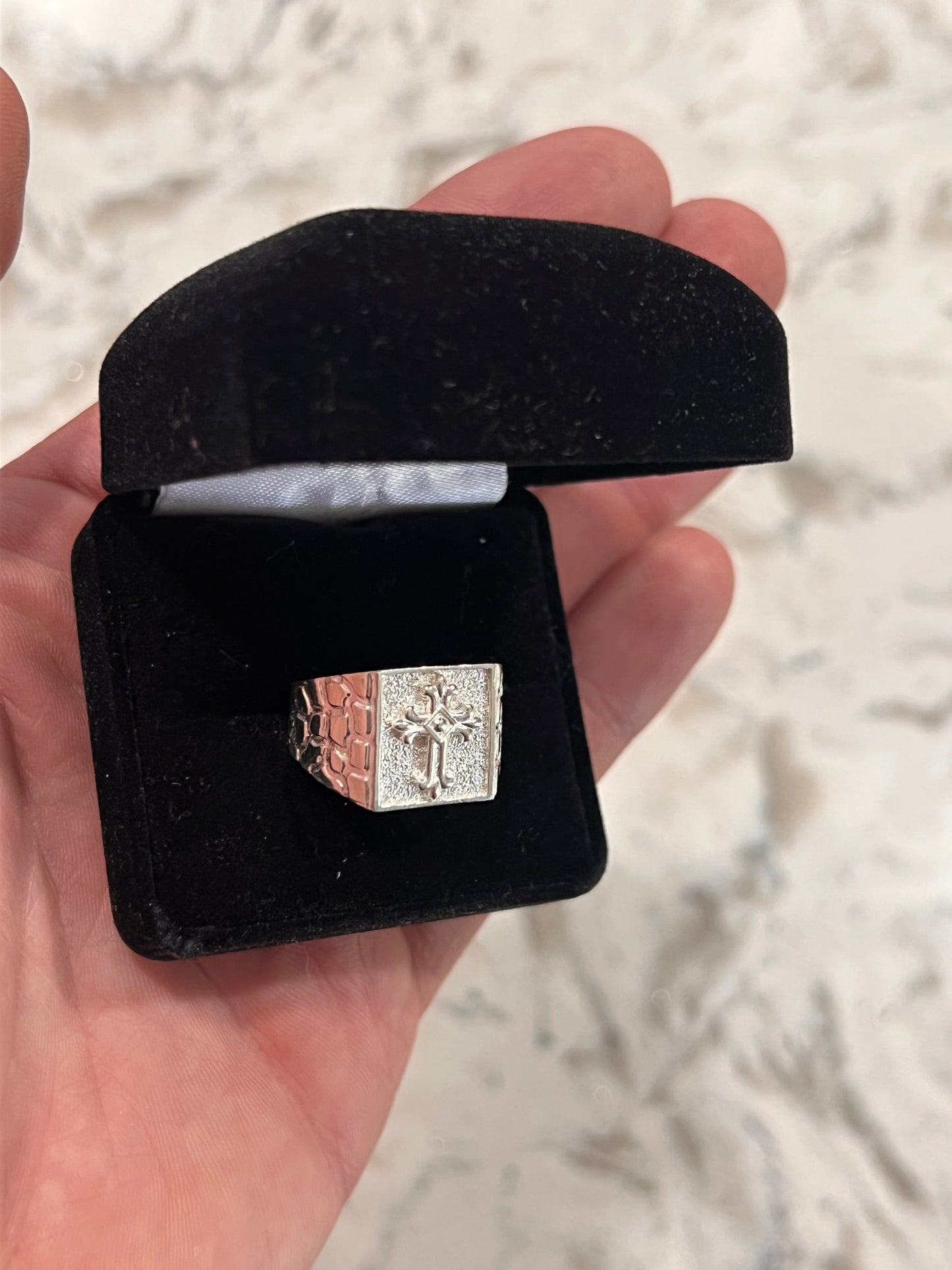 Cross ring real silver