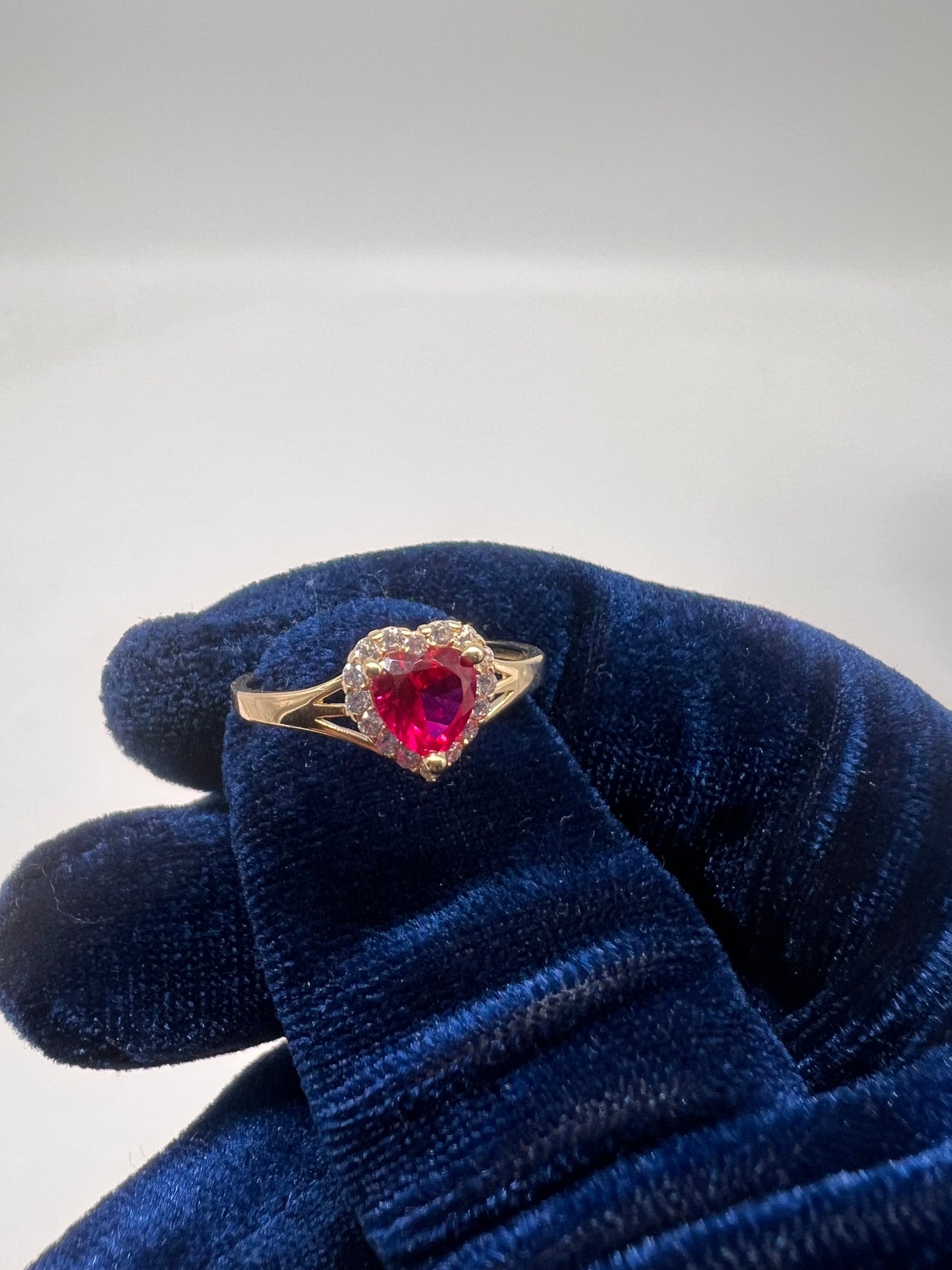 Red ruby heart 14k real gold ring