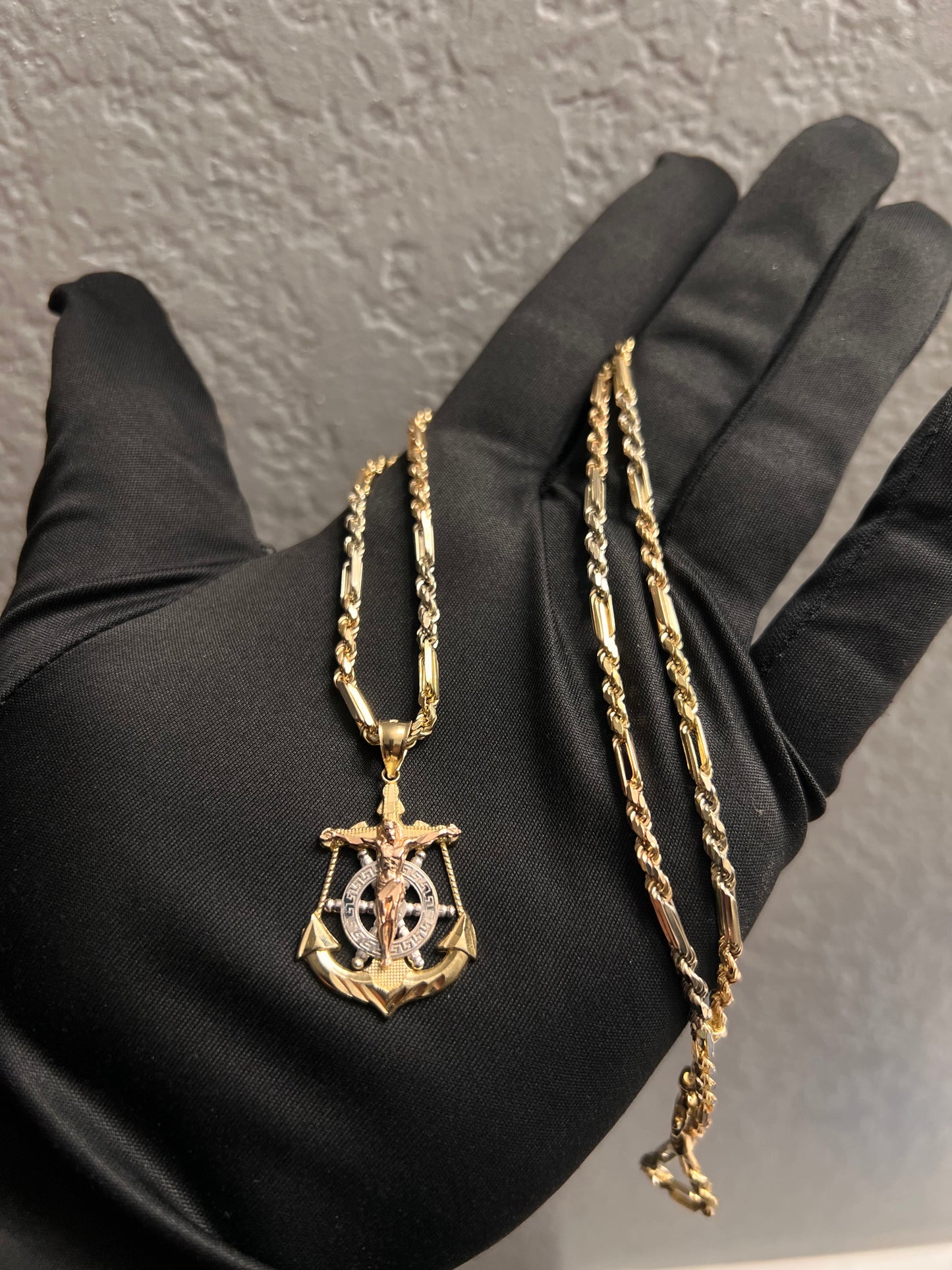 14k real gold solid tri color set anchor