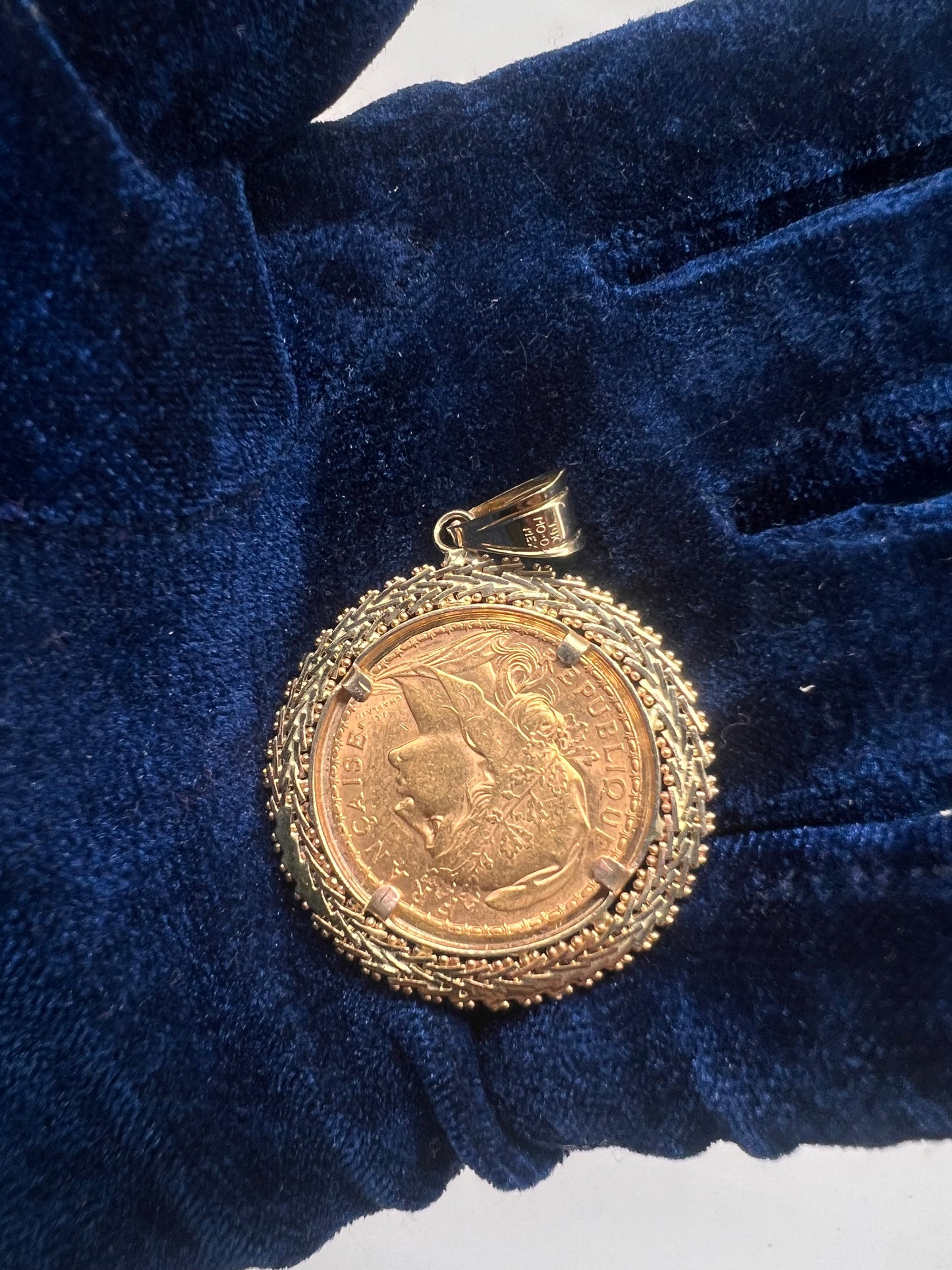 22k French coin w 14k bezel