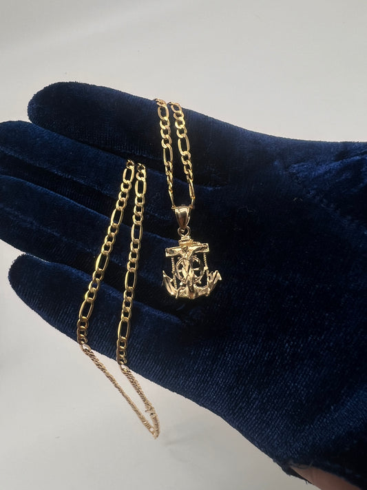 14k real gold small Anchor w chain
