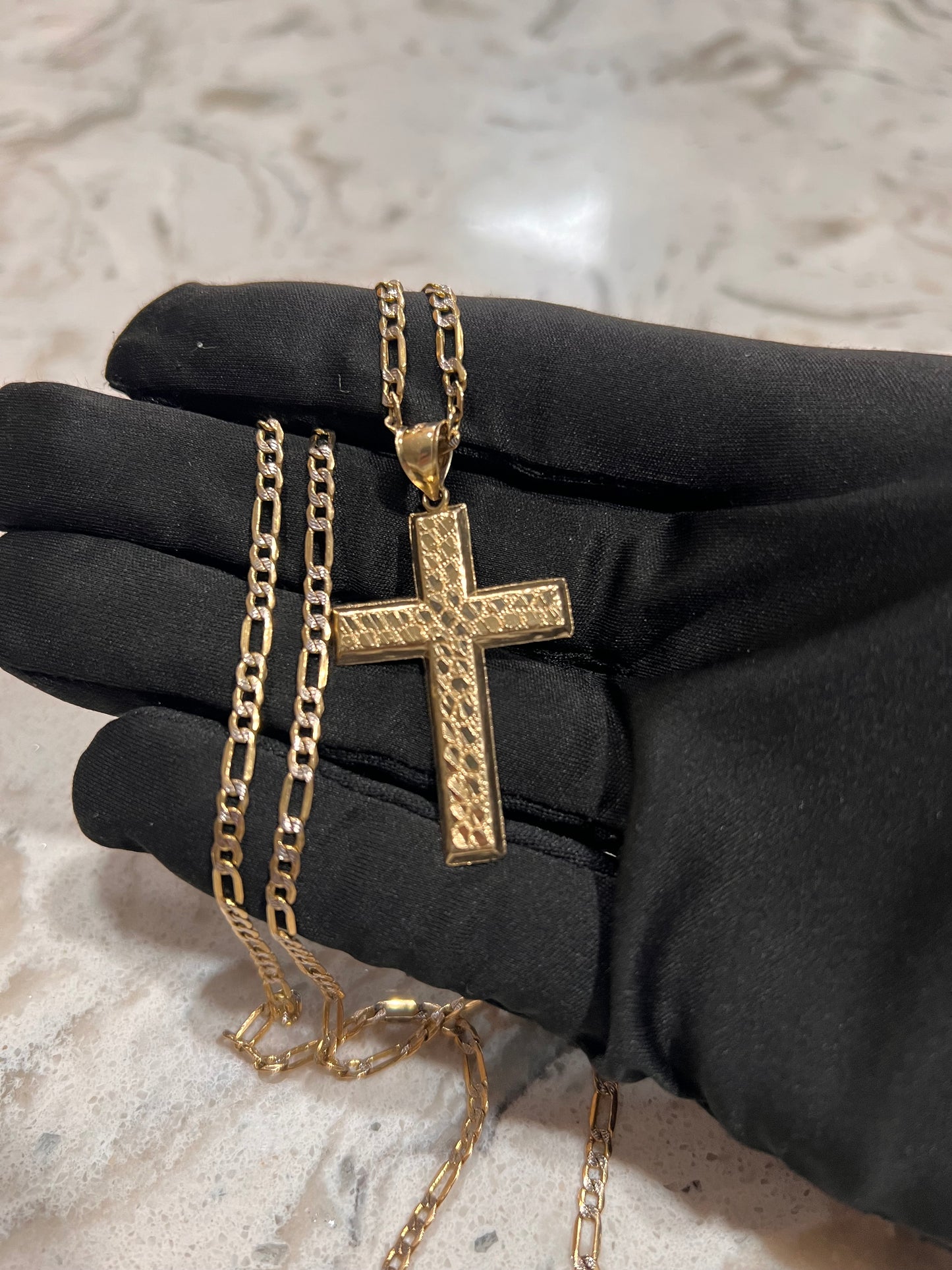 14k real gold nugget cross set