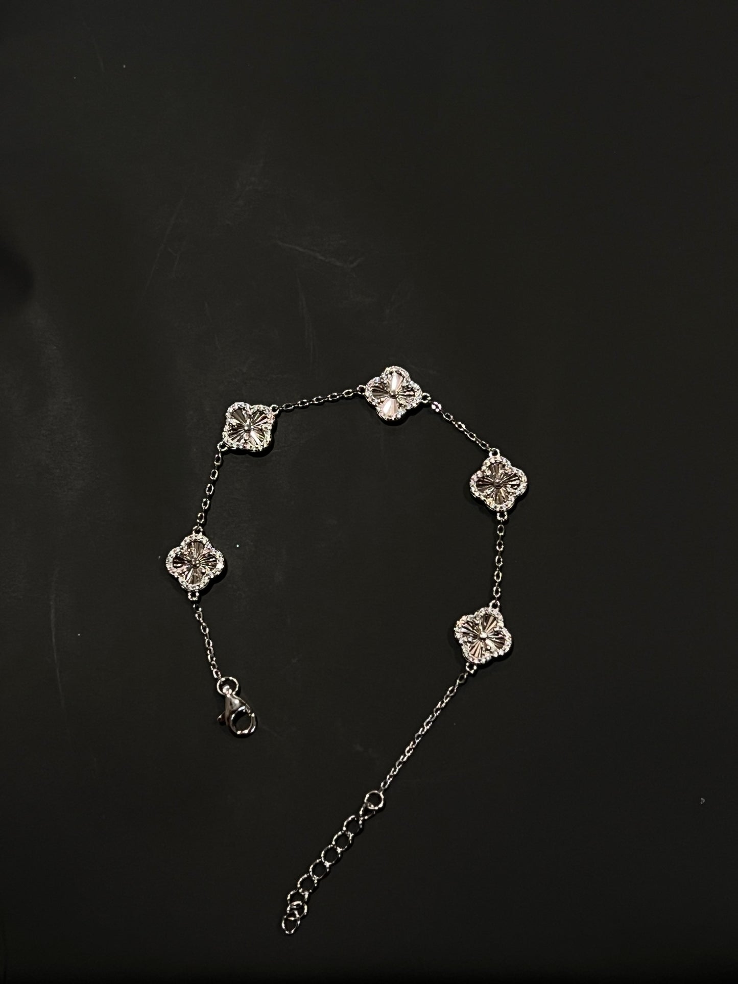 Real silver clover bracelet small silver w stones