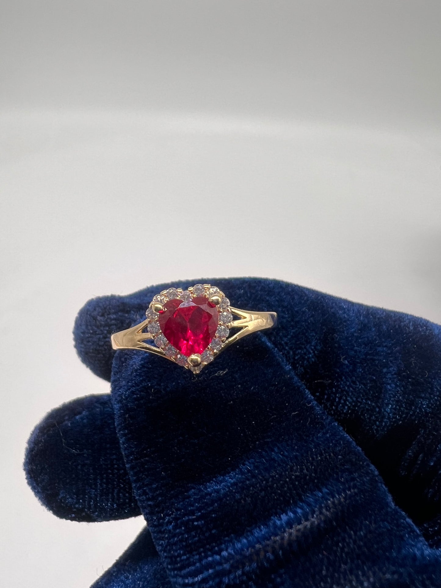 Red ruby heart 14k real gold ring