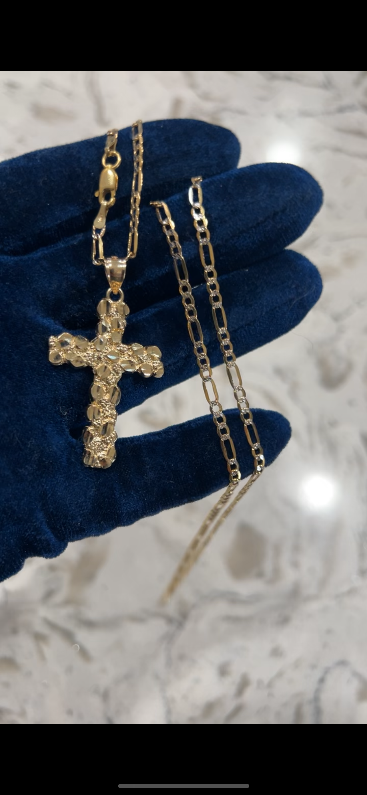 14k real gold nugget cross set