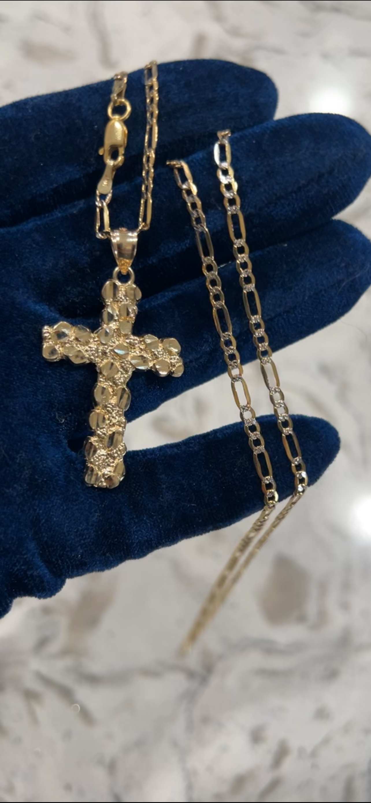 14k real gold nugget cross set