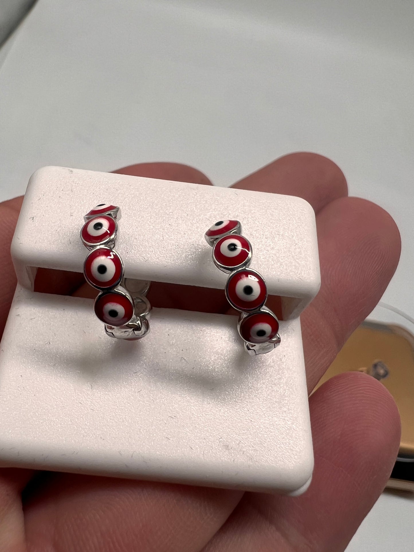 Evil eye real silver earrings