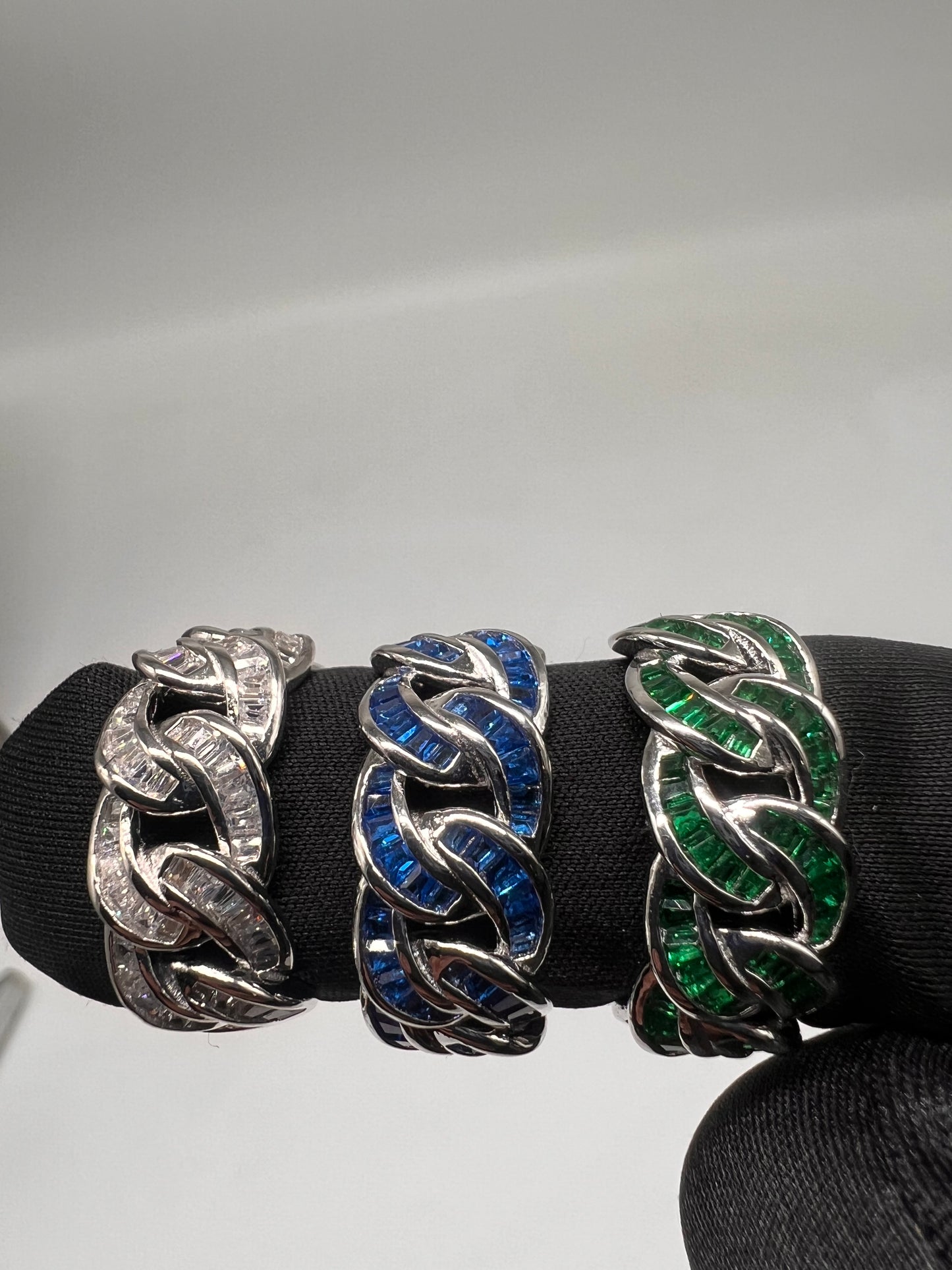 Baguette cuban rings real silver adjustable