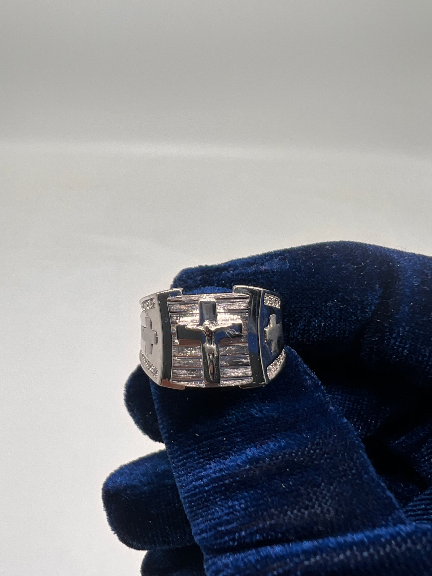 Cross ring real silver