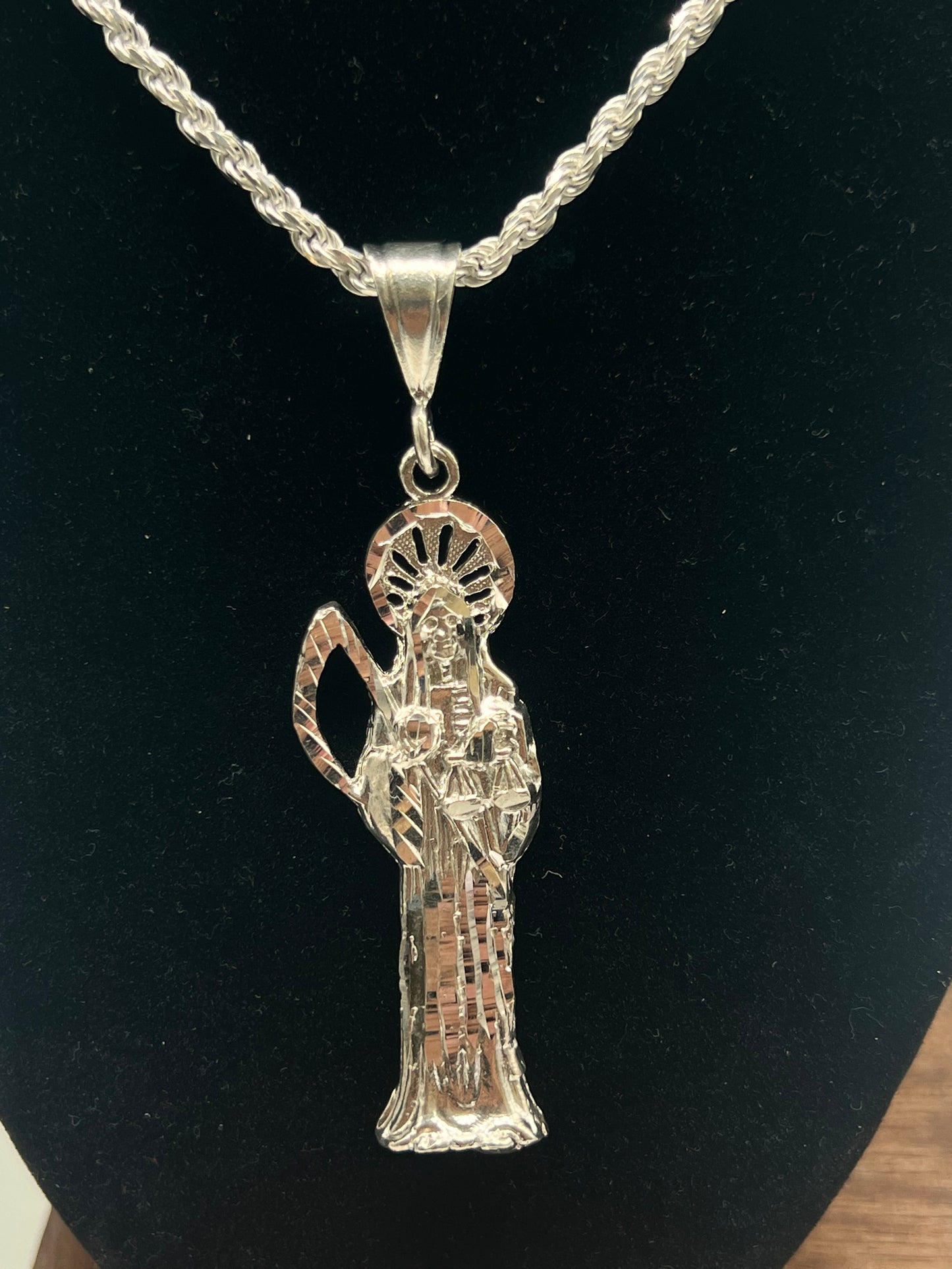 Santa muerte chain real silver