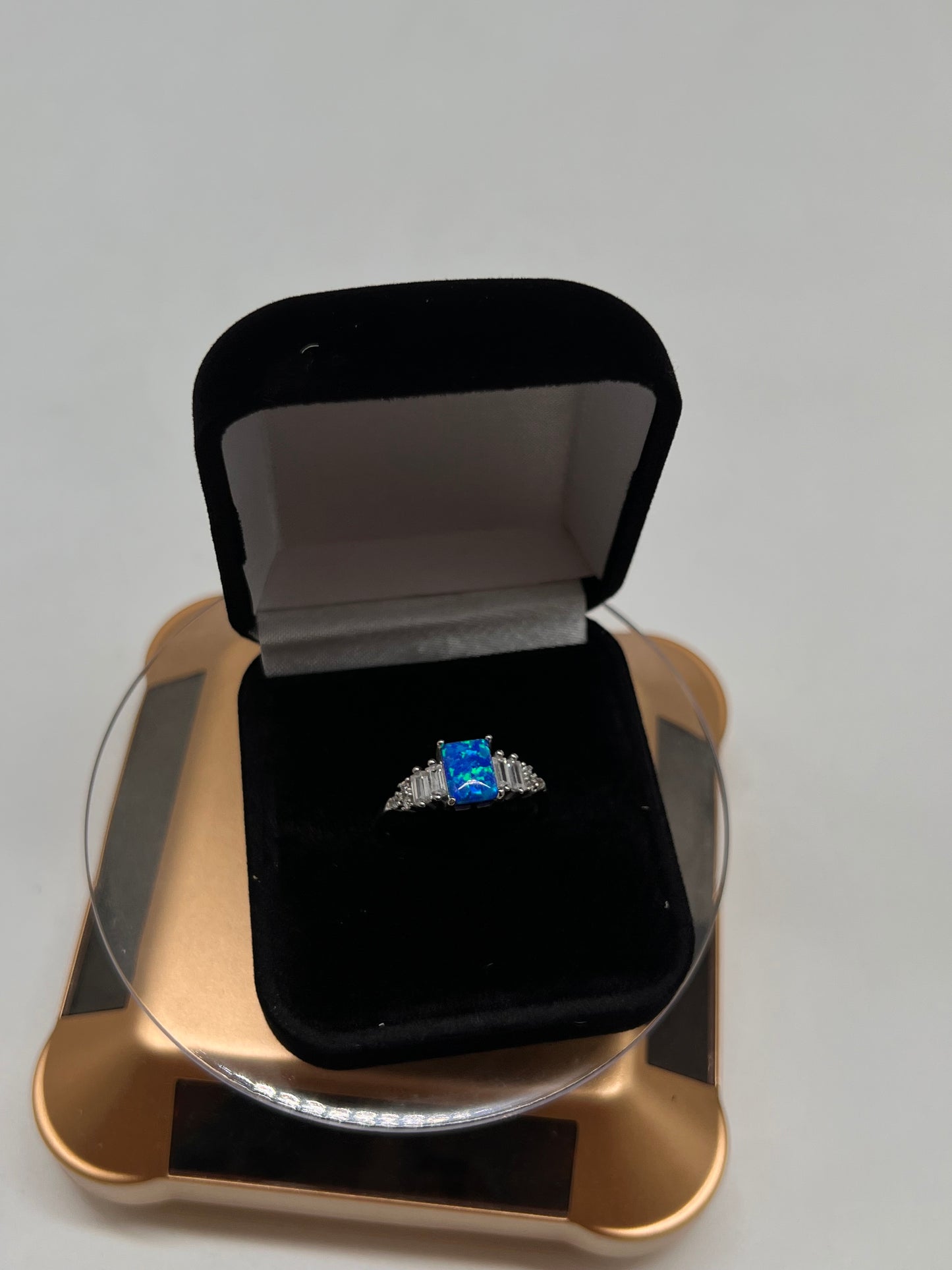 Blue Opal emerald real silver ring