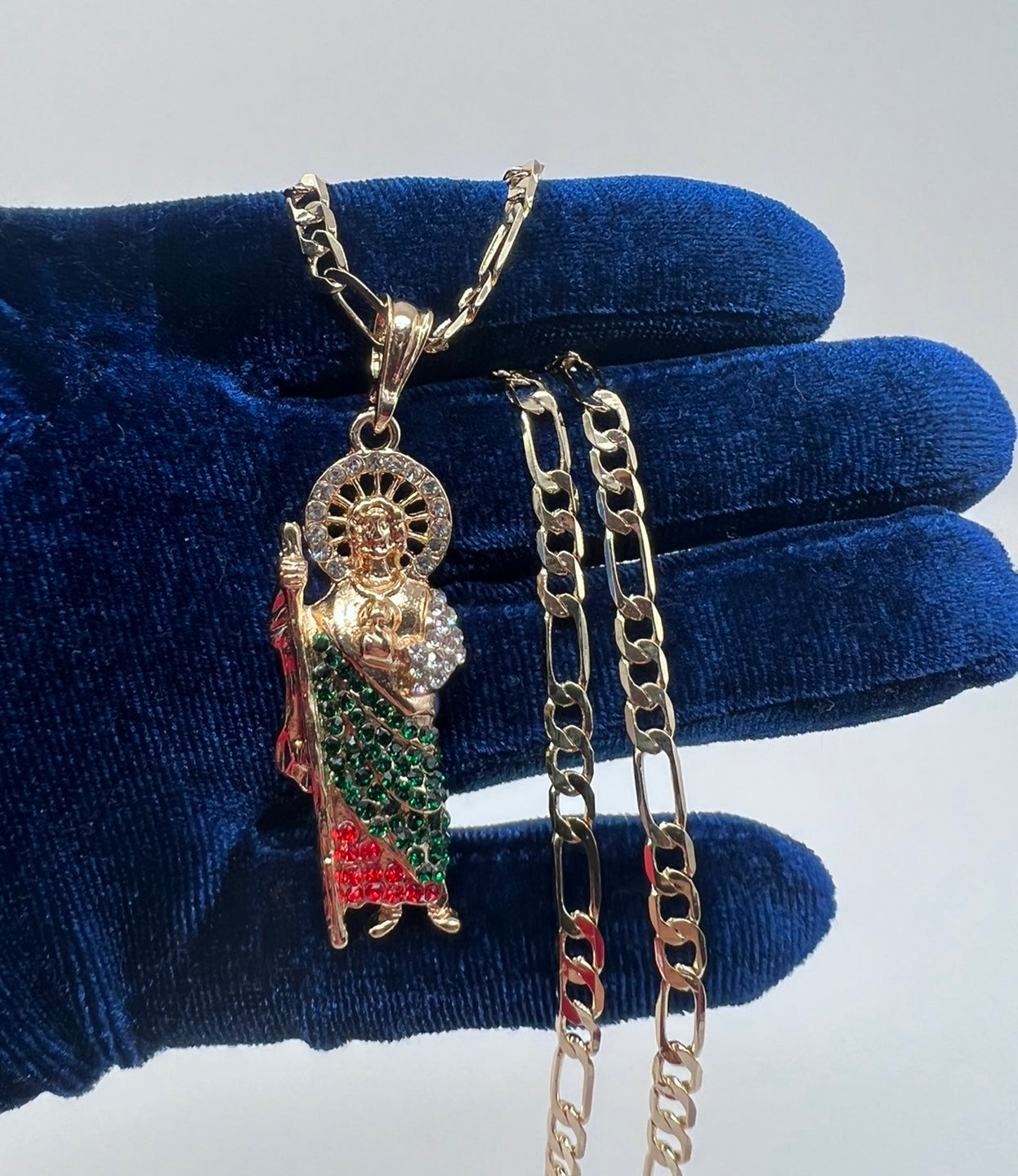 Medium Green White and Red CZ San Judas