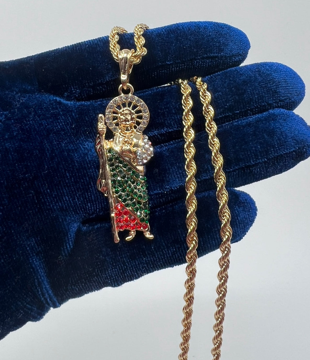 Medium Green White and Red CZ San Judas
