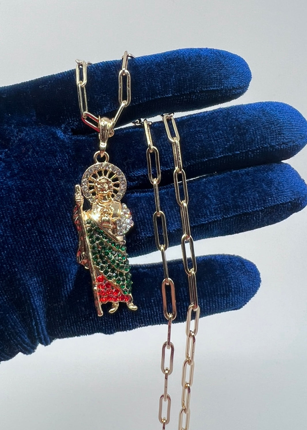 Medium Green White and Red CZ San Judas