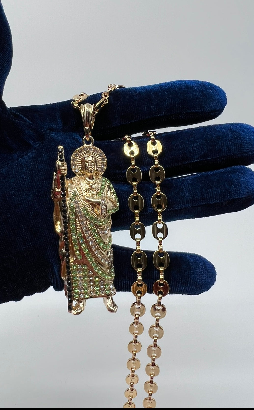 Large Iced out San Judas Green and Black Stones