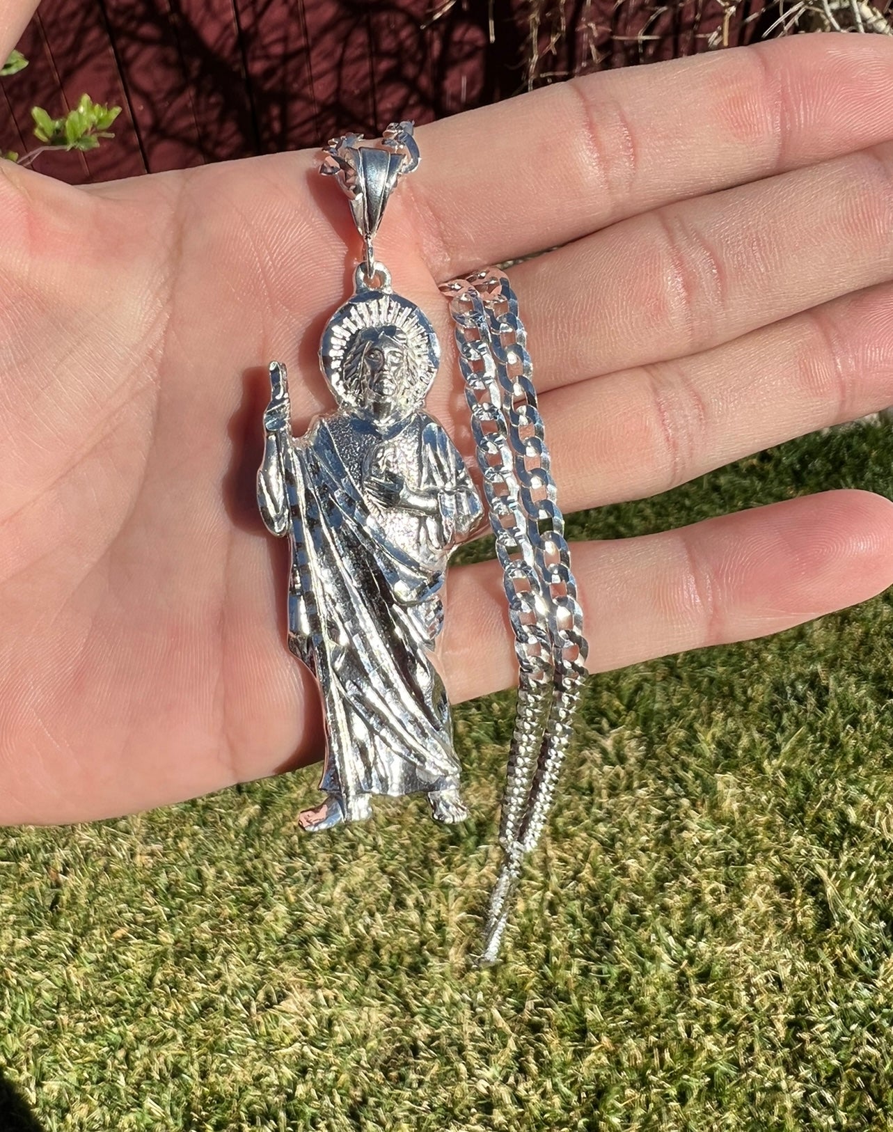 Plain Jane Diamond Cut San Judas Real .925 Silver